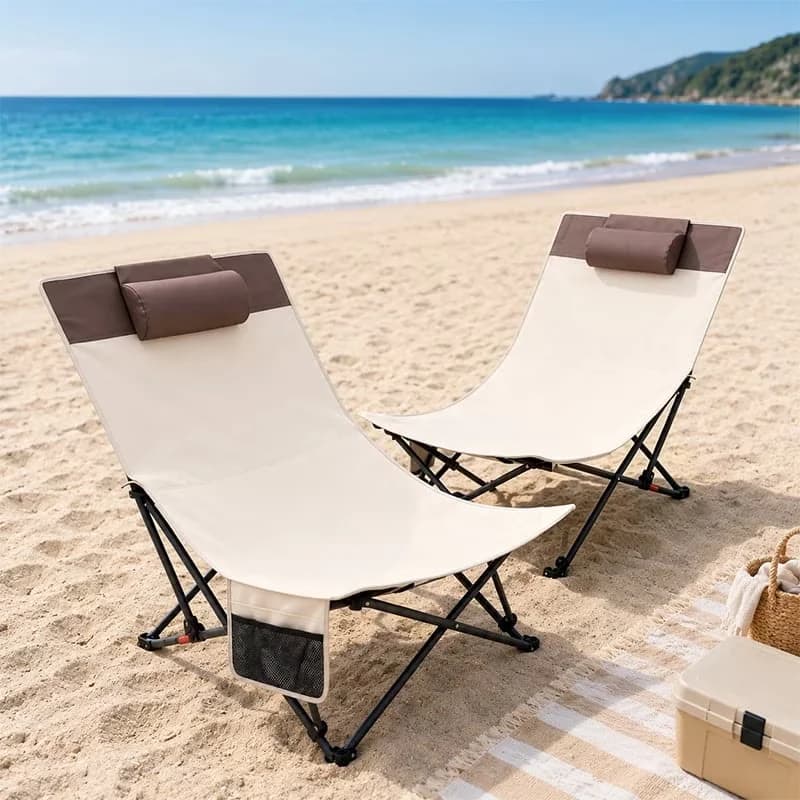 Premium Beach Chair with Folding, Weather-Resistant, Adjustable - Oxford Brown for Outdoor Model F53379