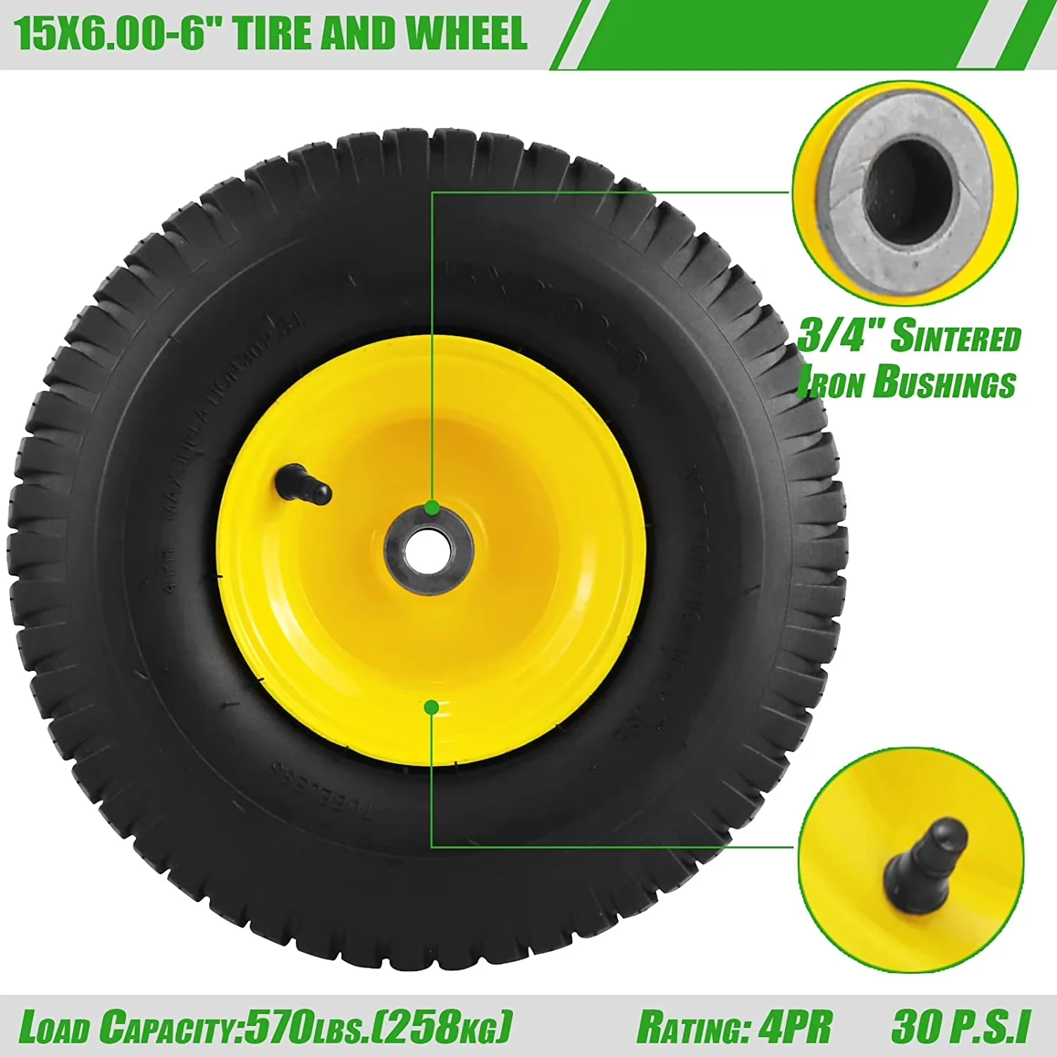 Versatile Riding Lawn Mower with 1PCS 15x6.00-6 Tires for General Purpose - Model 365CFF