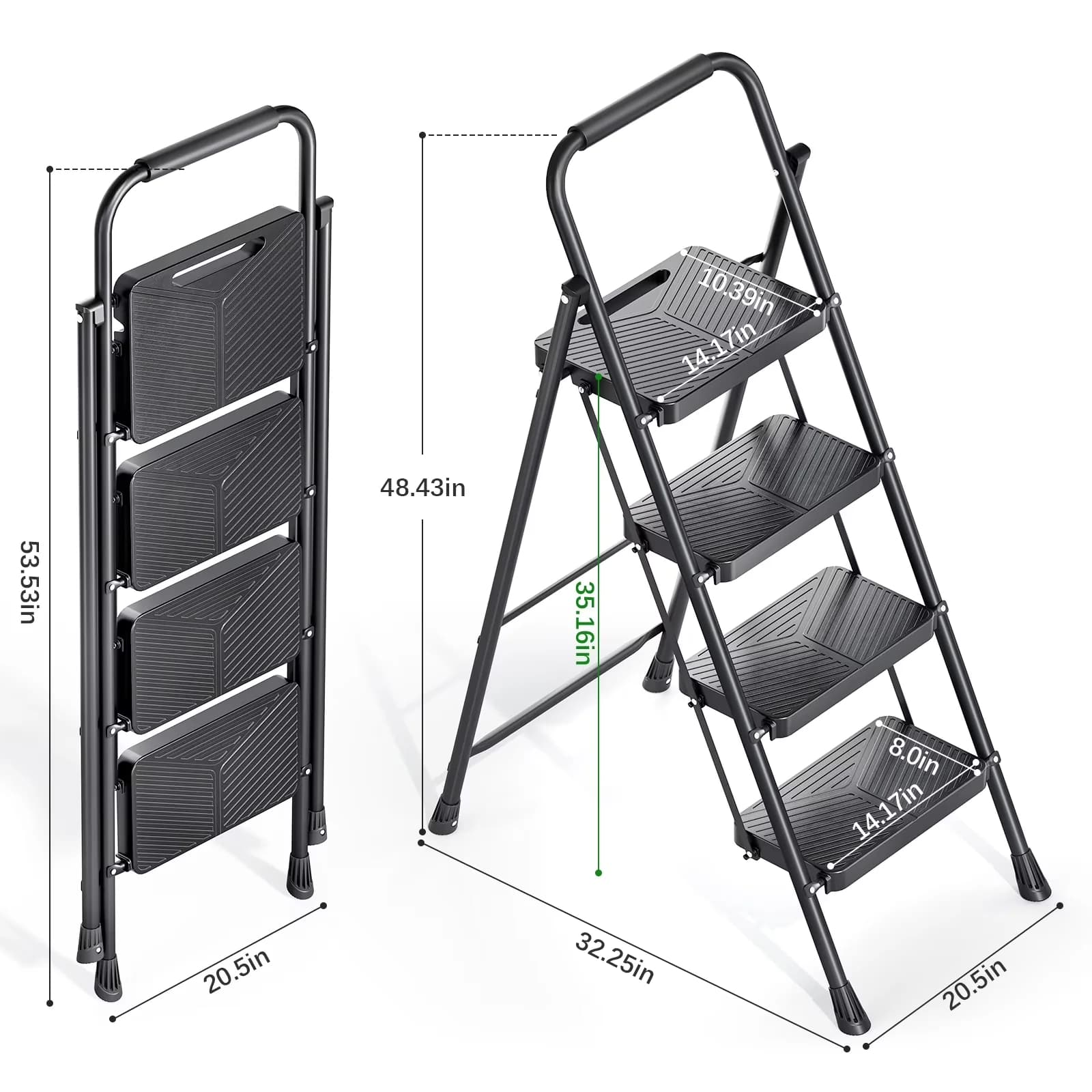 Classic Ladders And Step Stool with Easy To Clean, Lock-On Button, Pedal Size: 14.17*10.39 inch (L x W) - Black Metal, Pp for Home,... Model 743647