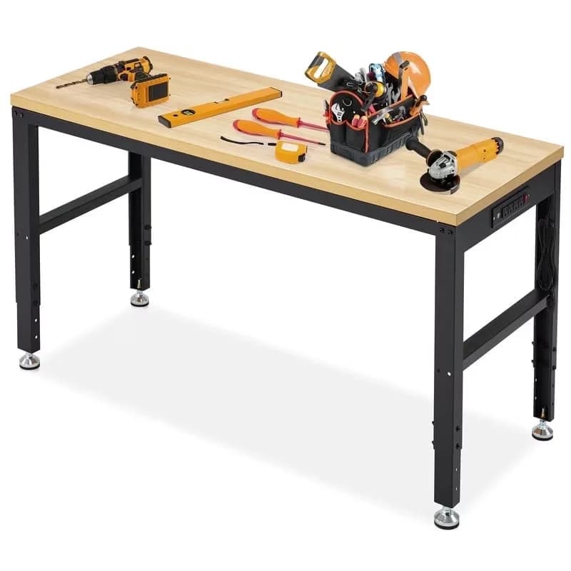 Efficient Toolstorage with Adjustable, 2000 lbs Load Capacity, Multi-Purpose Work Table - Brown Mdf for Garage, Office Model B1C873