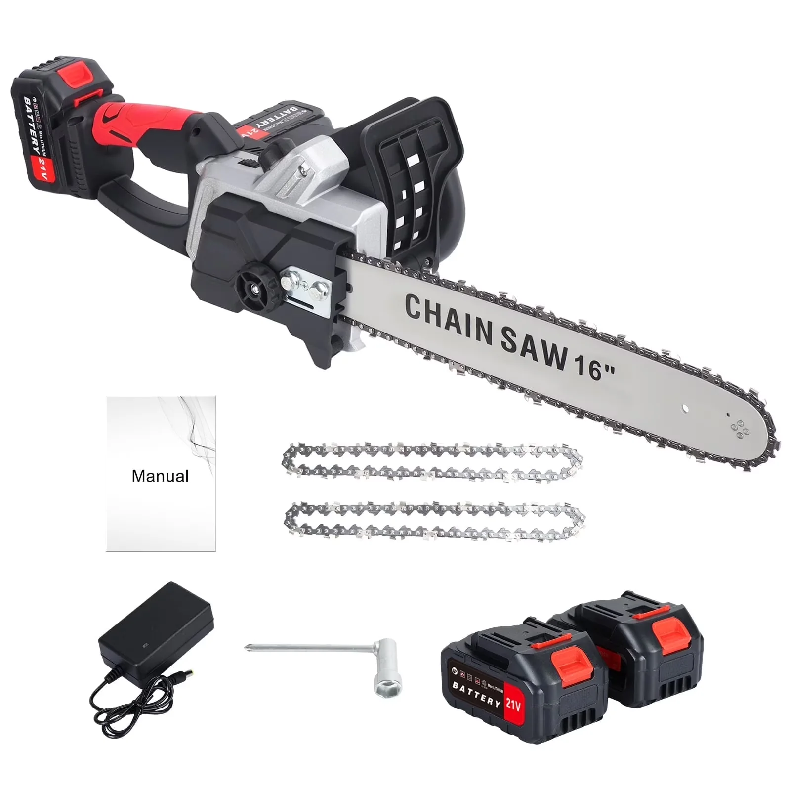 Premium Chainsaw with Battery, Anti-Vibration, 16 Inch Cordless - Black Model 161717