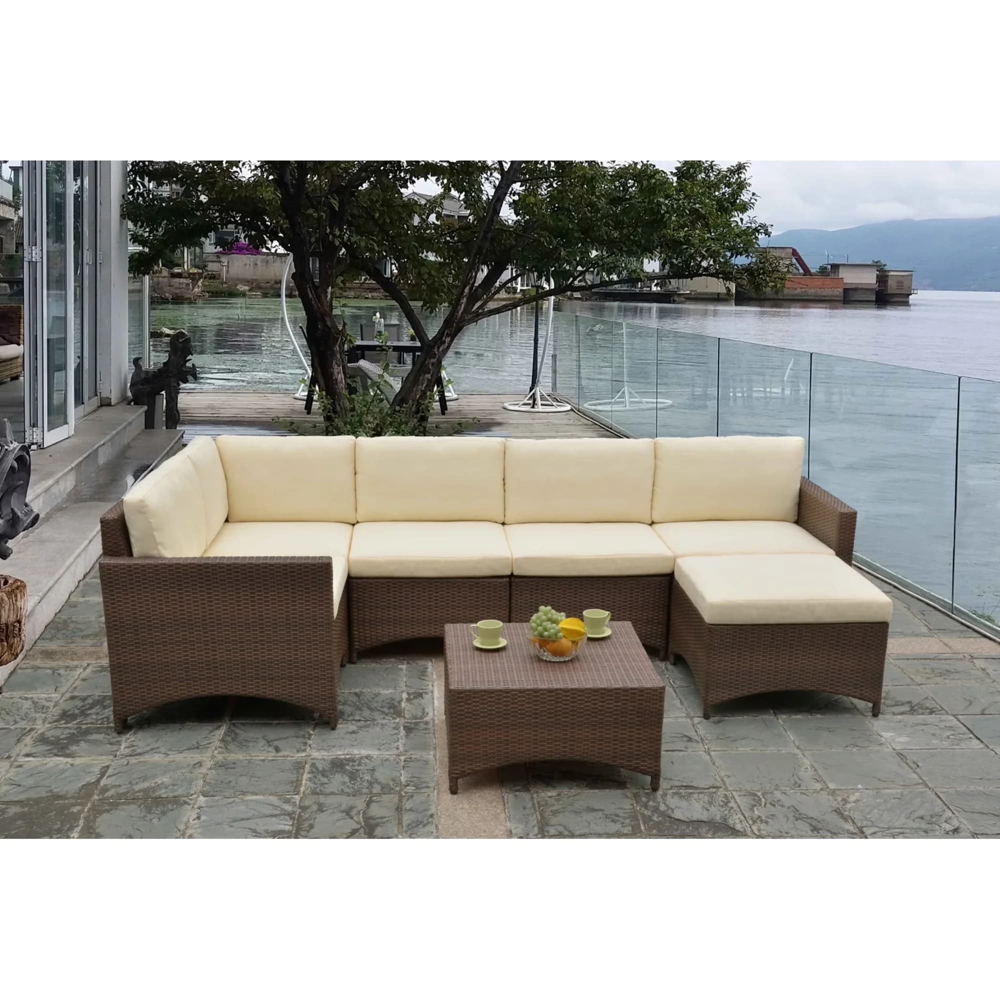 Durable Outdoor Sofas Sectional with Contemporary, Modern, Weather-Resistant - Steel Brown Model 285DC3
