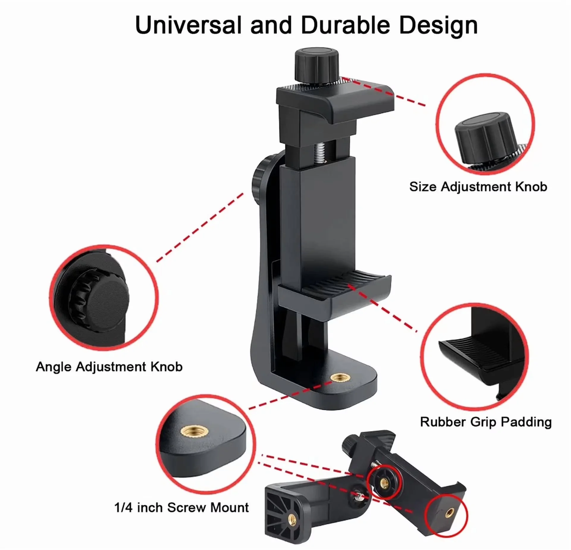 Home Gym Durable with Cell Phone Tripod Mount Adapter, Universal Phone Holder Adjustable Clamp - Model DF58D2