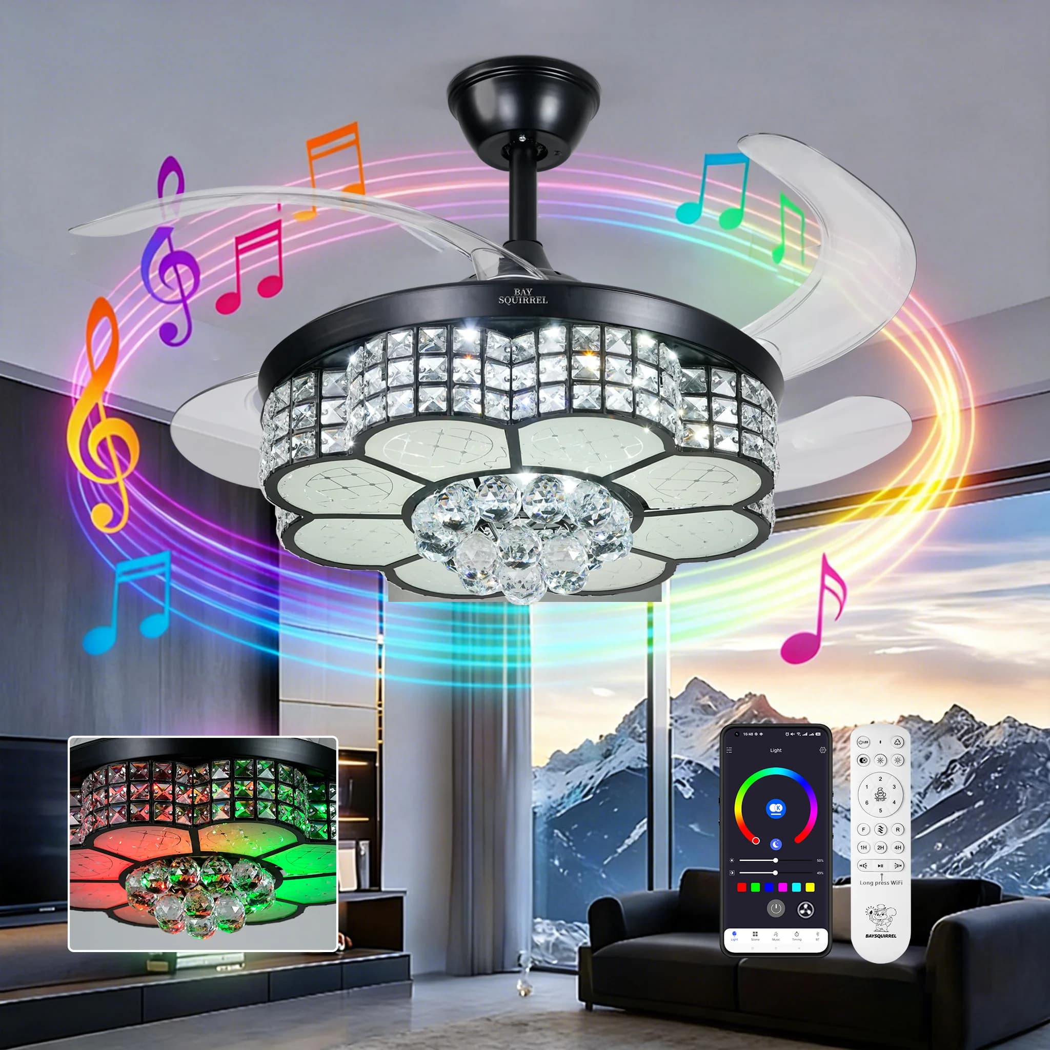Ceiling Fan Efficient with LED, Remote Controlled, Energy Efficient - Black Crystal Model FD8D9C