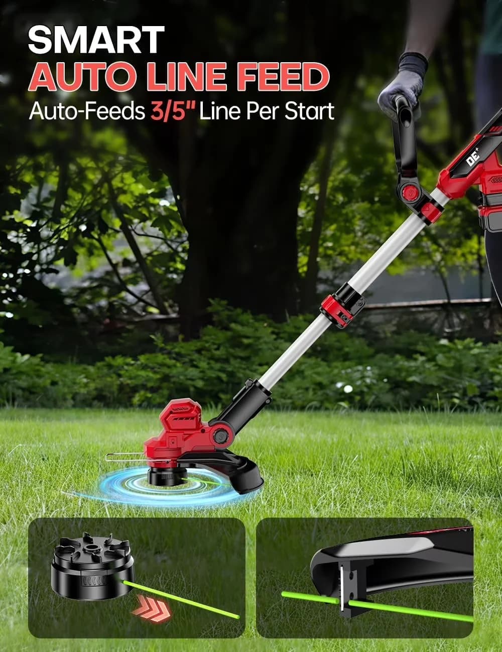 String Trimmer Versatile with Battery, Brushless, 3-in-1 Cordless Weed Wacker - Red for Auto Model 1AAA51