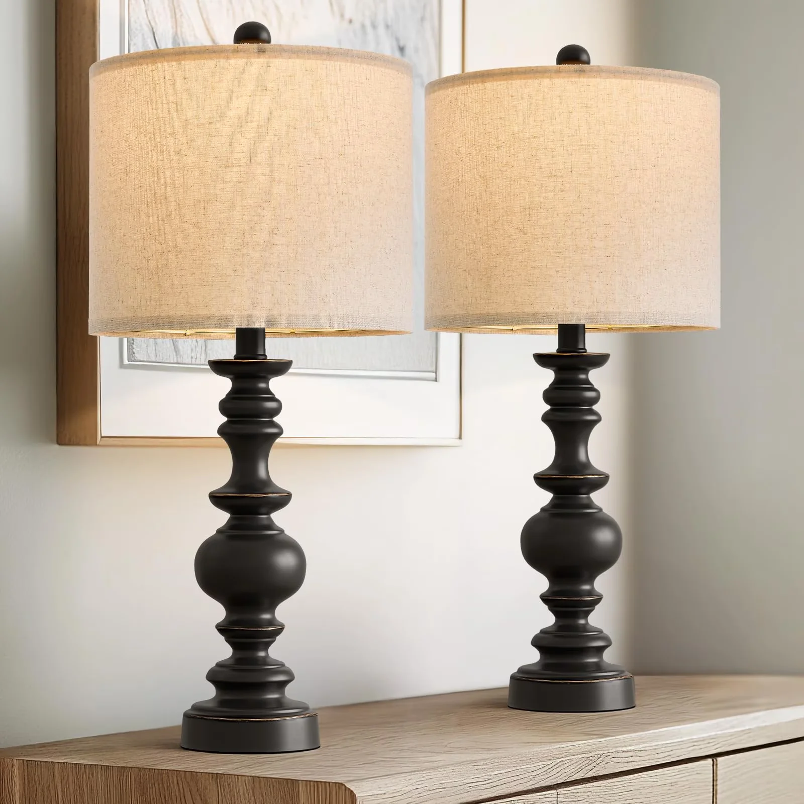 Durable Lamp Set with Rustic/Lodge, Dimmable - Plastic Black Traditional Model C9BE68