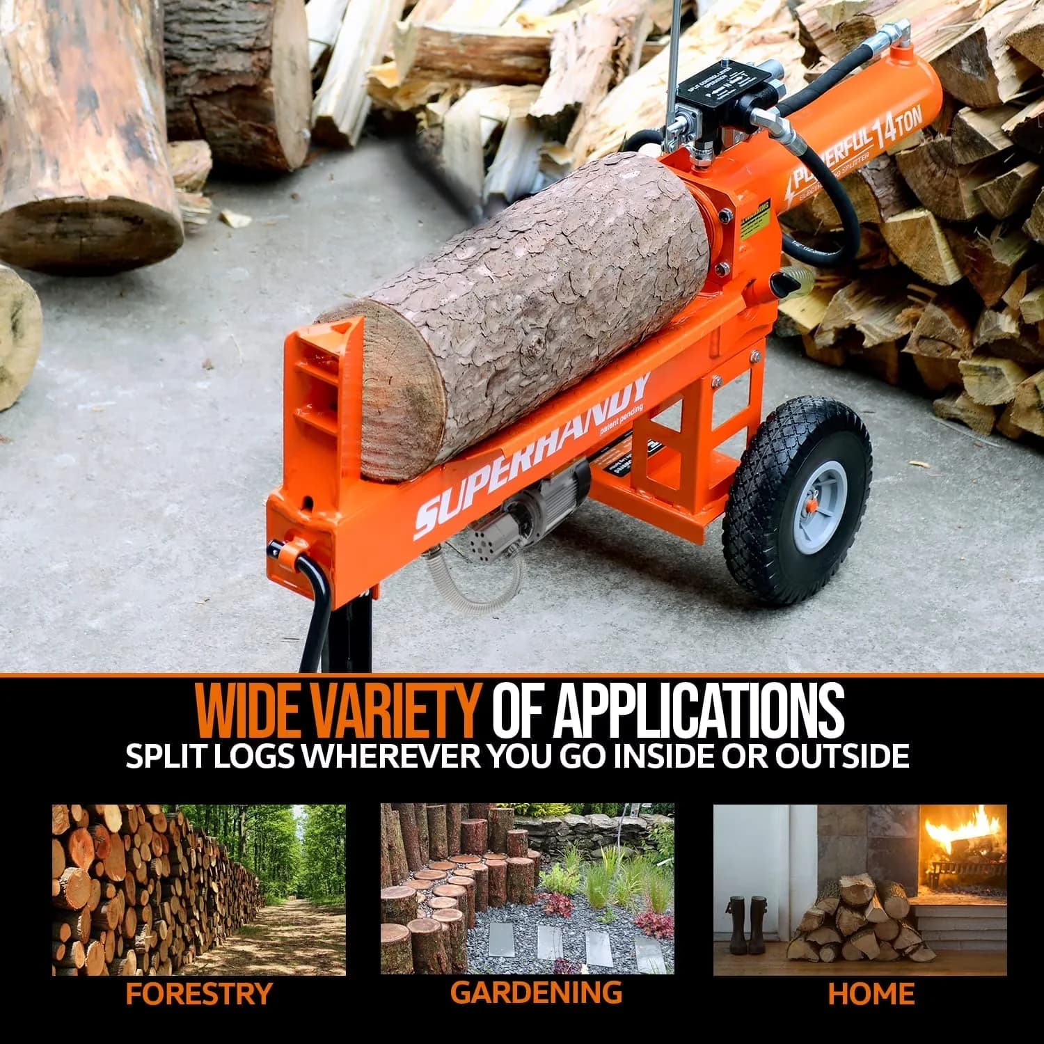 Sleek Logsplitter with Wheeled, Portable Design - Orange 14 - Traditional Style Model A82C6A