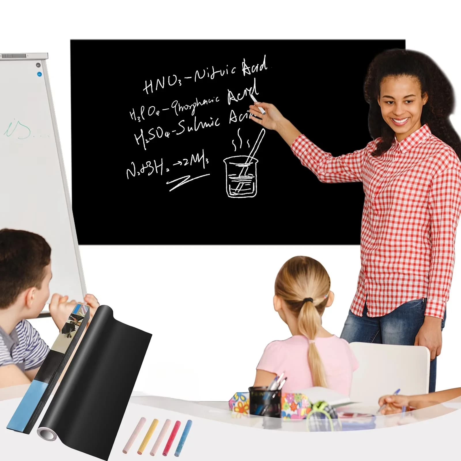 Sleek Wallpaper Wall Decals Wall Covering with Removable Erasable, Contact Paper, Chalkboard Sticker - Pvc Black for Home, Classroom Model 6B9296