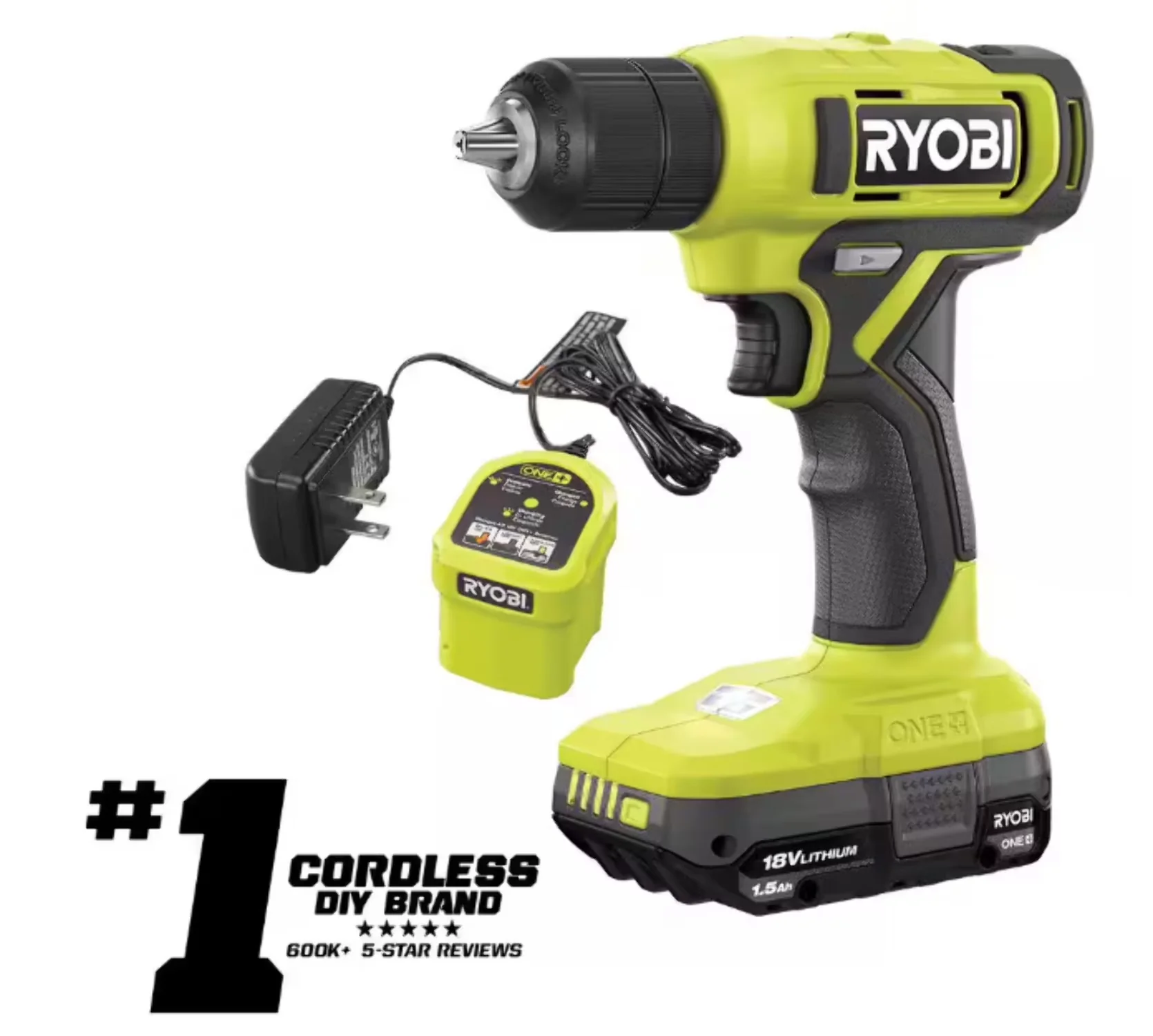 Drills Driver Premium with Battery, 18V, 1.5 Ah Battery and Charger - Green 3/8 in. Model 63F074