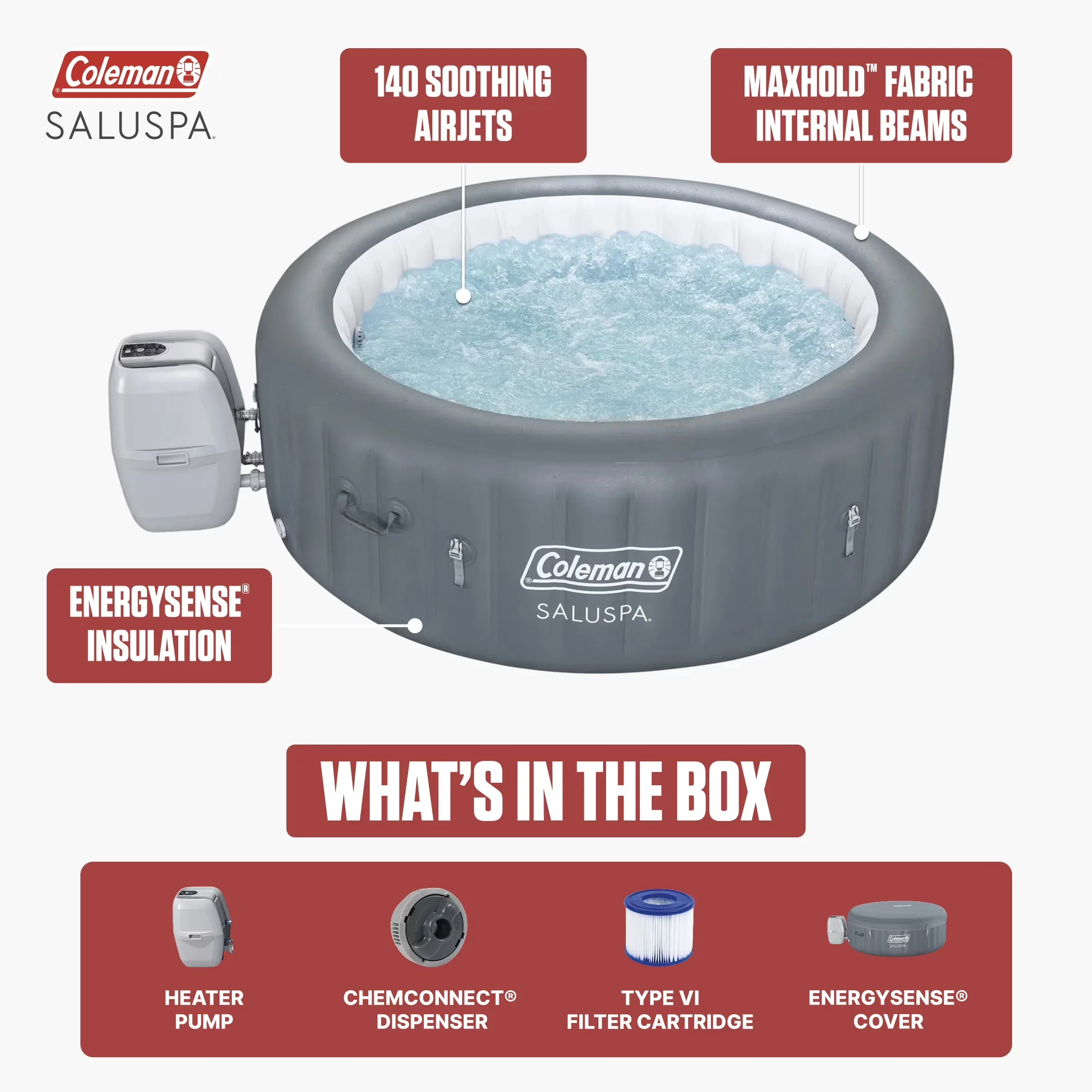 Hot Tub Sleek with Energy Efficient, Grey, 77"x28" - 4-6 - Space-Saving Design Model F6EF98