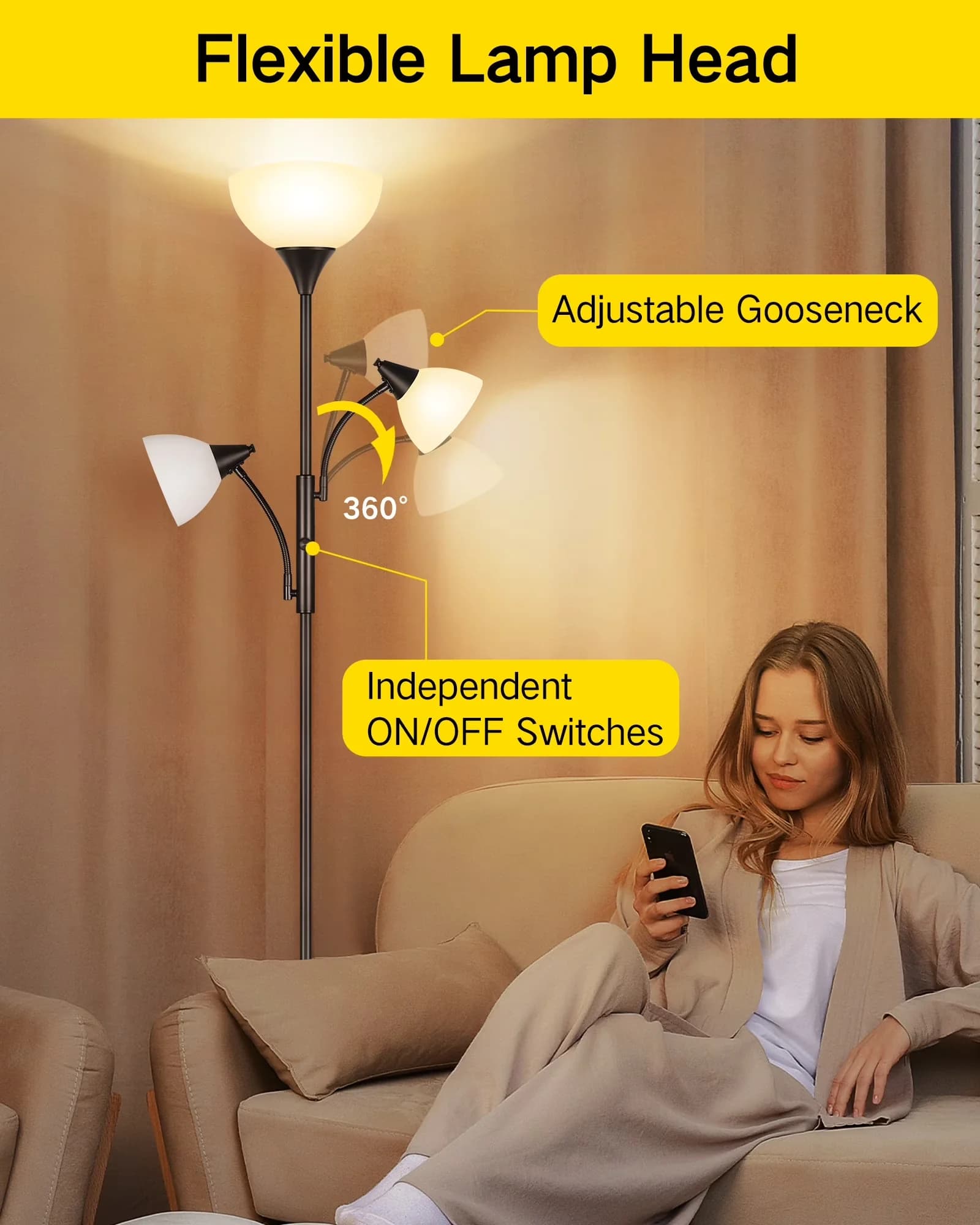 Quality Floor Lamp with LED, Modern, Torchiere - Plastic Black for Daily Use Model FCC7A6