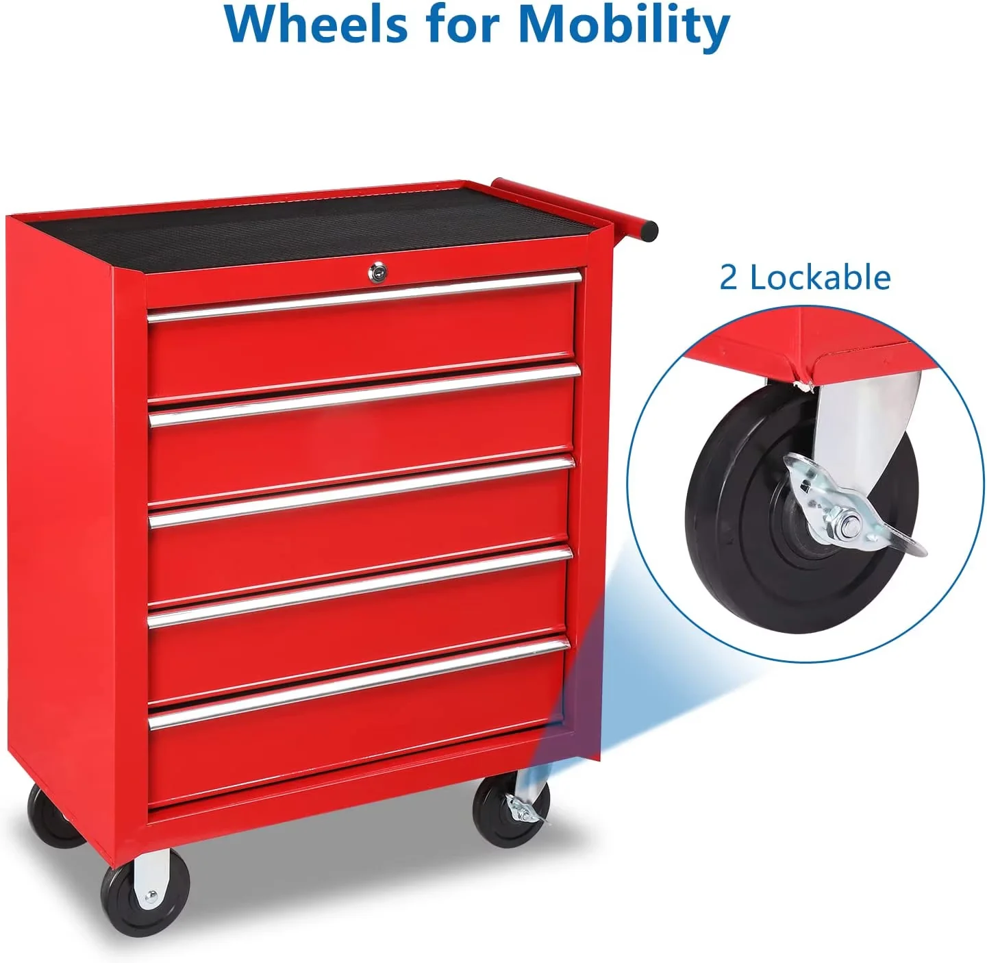 Durable Toolstorage with Lockable, Tool Storage Organizer Box Cabinet, Wheels - Red Steel Model F25747