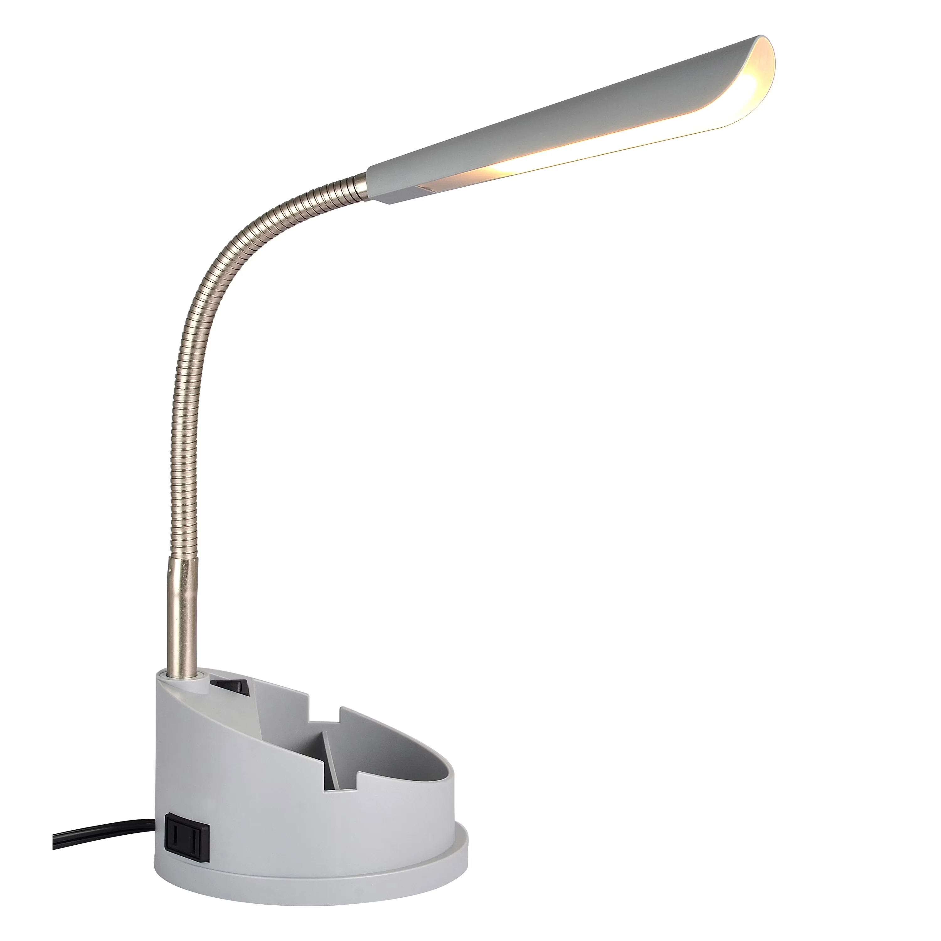 Reliable Desk Lamp with LED, Power Outlet, 16.25 in Integrated LED Adjustable Head - Gray Plastic Model 63608D