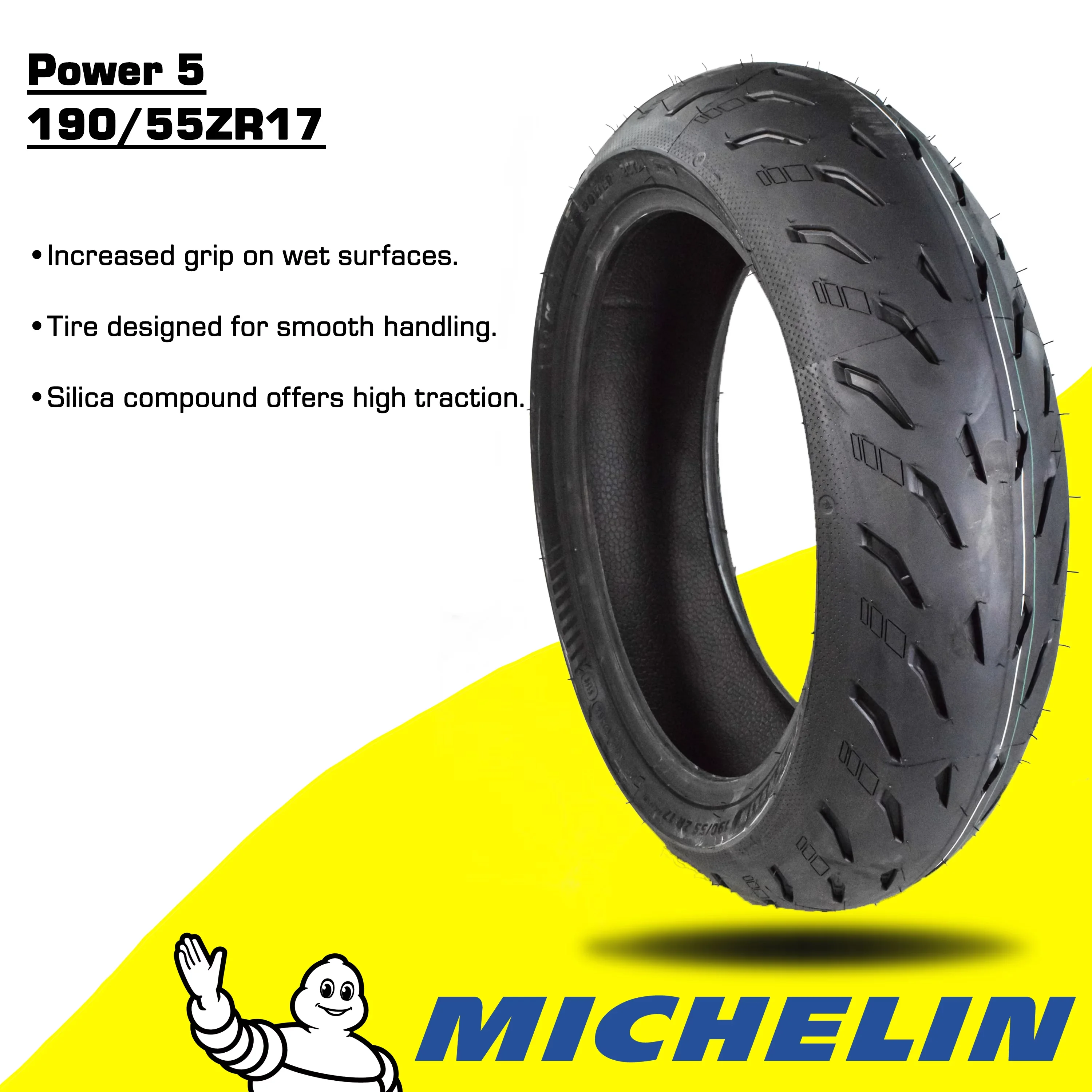 Reliable Motorcycle Tire with 75W, Wet Or Dry - Black 55ZR17 - Ergonomic Design Model 41026F