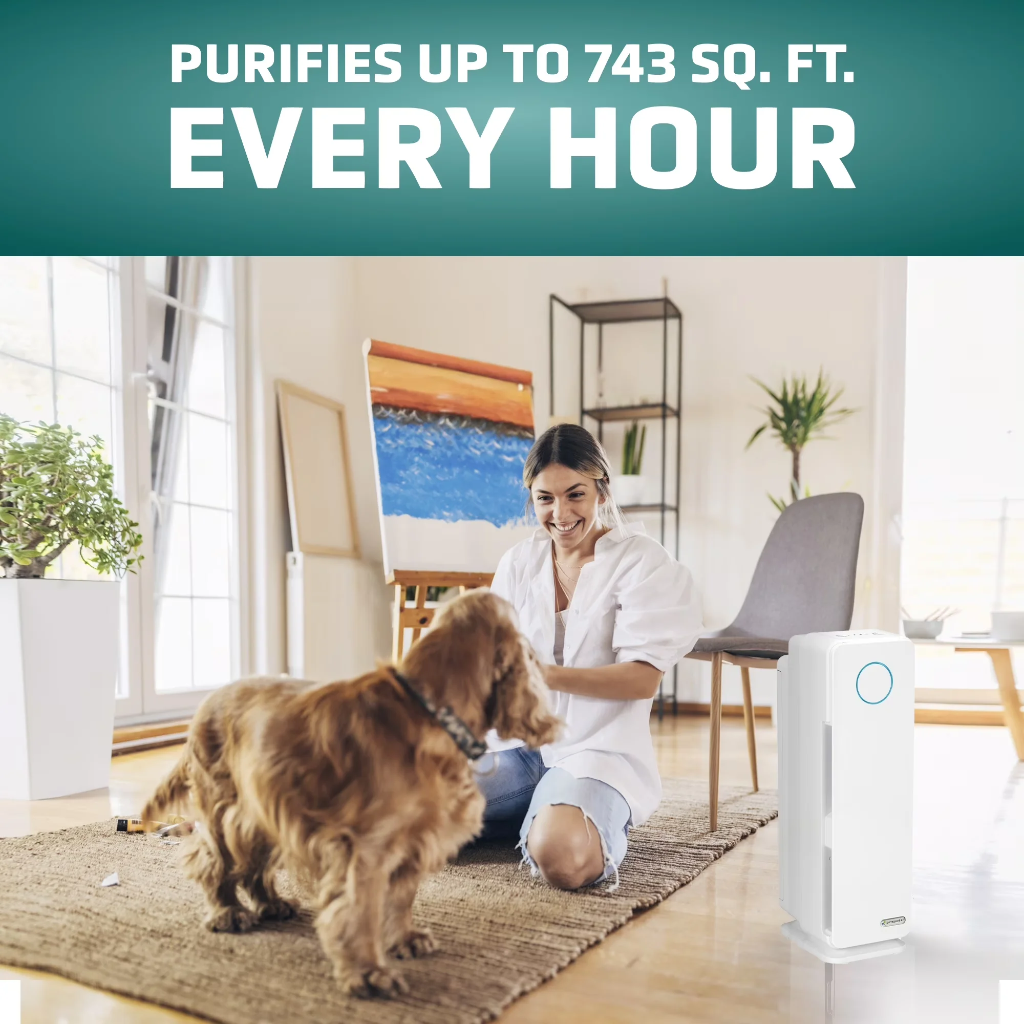 Air Purifier Professional with Filter Change Indicator, UV-C, 743 Sq. ft. HEPA Pet Pure Filter - White Model 8D45D6