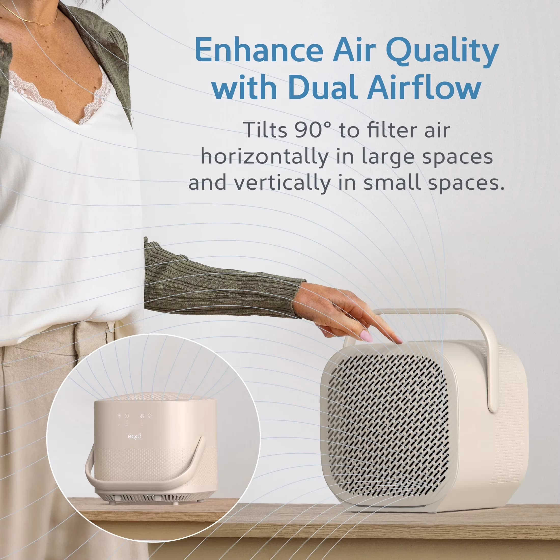 Air Purifier Modern with Dual Direction Airflow, True HEPA, 3-Stage Filtration Captures Dust - Model D2FBEF