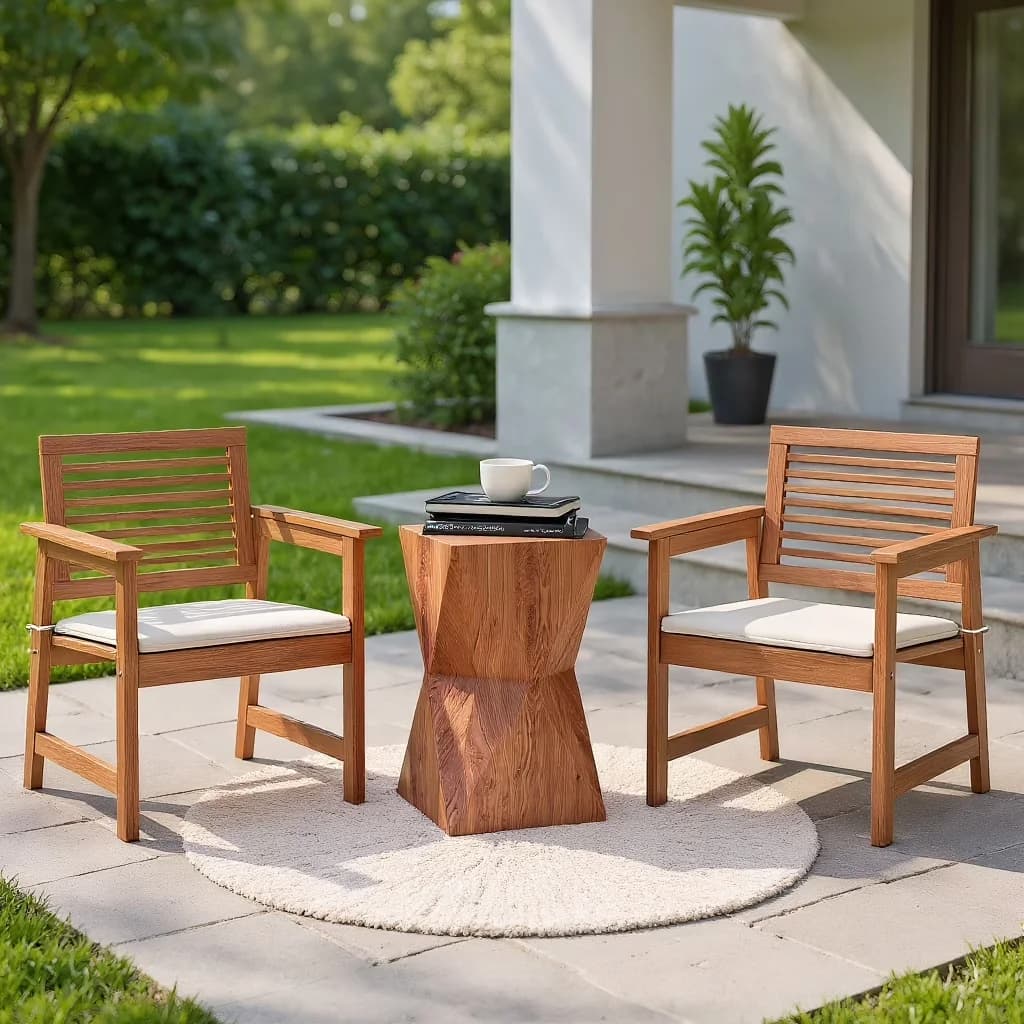 Patio Chair Sleek with Modern, Color of Frame:Natural, Cushions and Slatted Seat - Hardwood, Polyester, Pu Foam White Model 2ED954