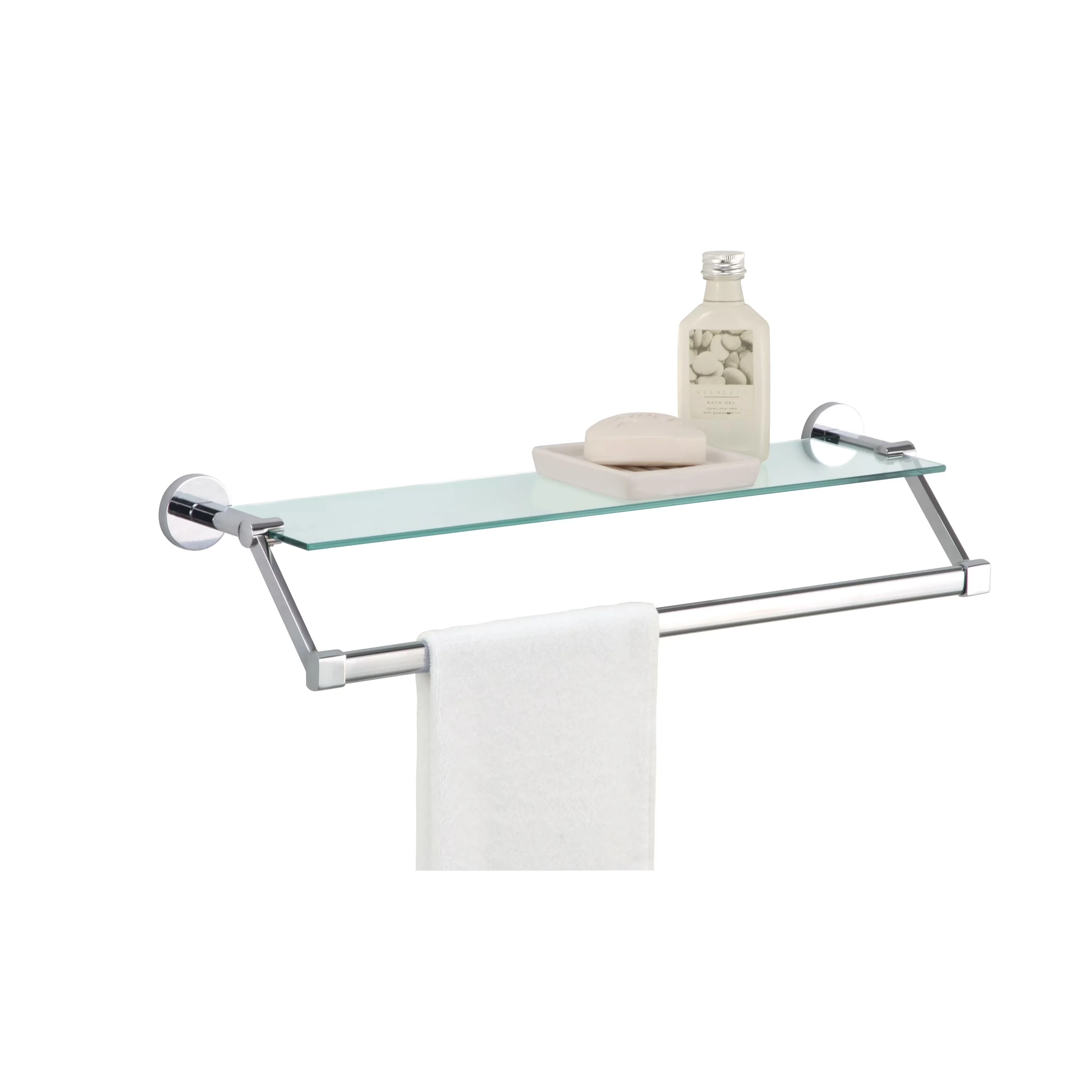 Compact Bathroom Renovation with Transitional, Wall-Mountable, Mounts to the wall for your convenience - Silver Glass, Metal,... Model 98B709
