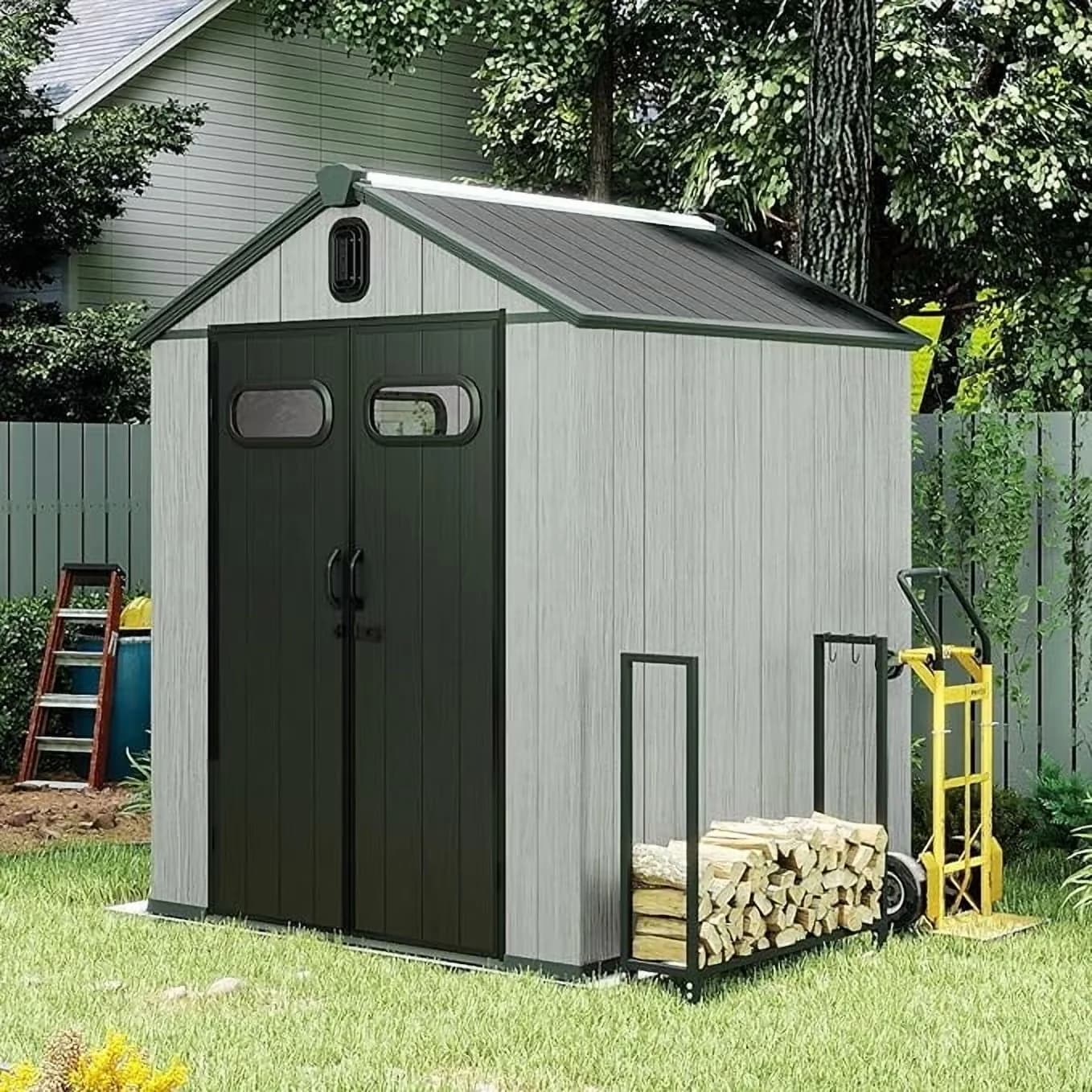 Shed Stylish with Waterproof, Waterproof Plastic Garden, Lockable Doors - Resin Gray Model 3069C9