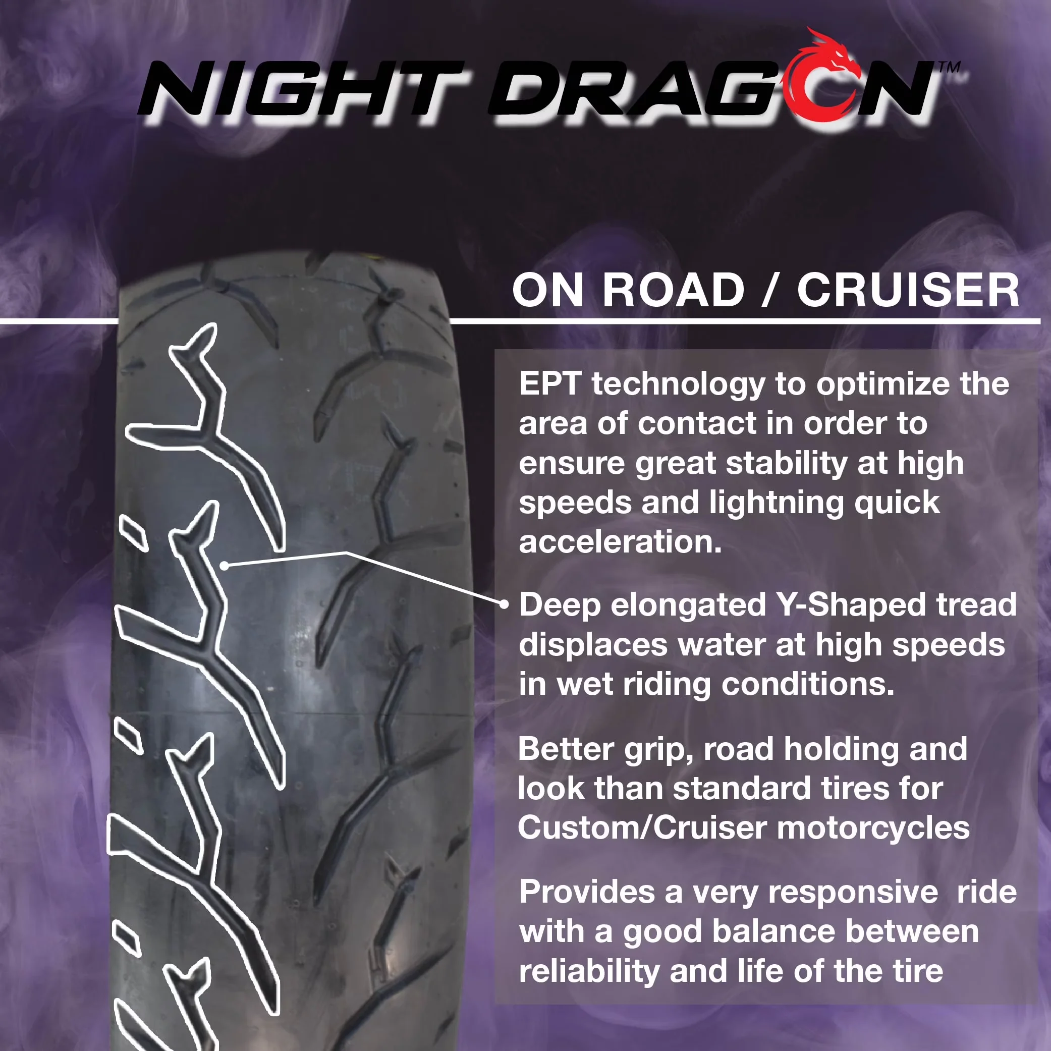 Classic Motorcycle Tire with Wet Or Dry, Superior Traction & Handling - Black Model 6AB202