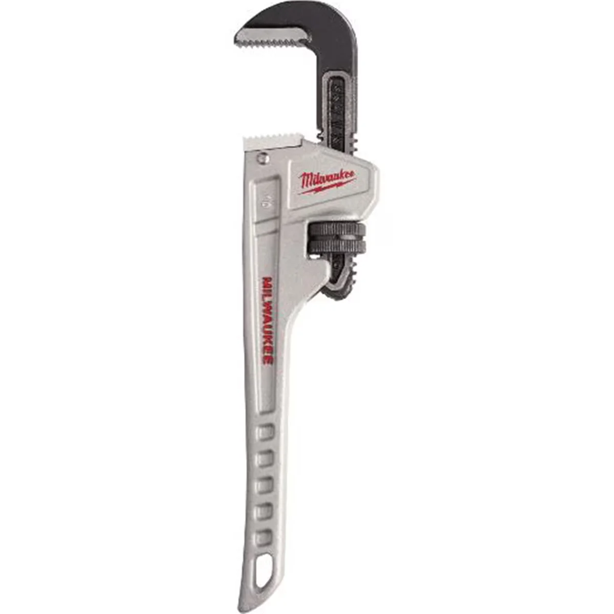 Versatile Hand Tool with Ergonomic Handle, 10” Aluminum Pipe Wrench, Overbite jaw - largest gripping surface - Black 10" Model A6E213