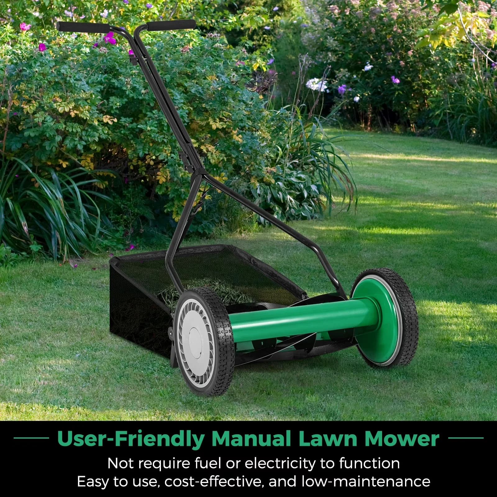 Push Mower Stylish with Adjustable - Green for Garden Manual - Easy to Use Model 1C8837