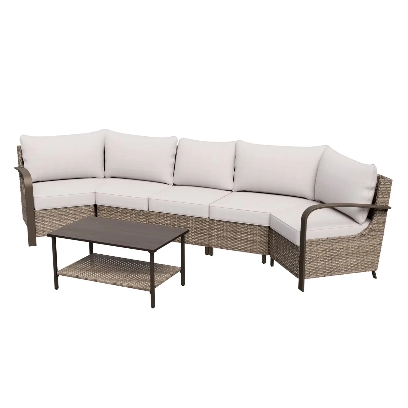 Professional Patio Conversation Set with Blue, Rocking Chairs and Coffe Table - Beige Polyethylene, Rattan, Steel Model 05E069