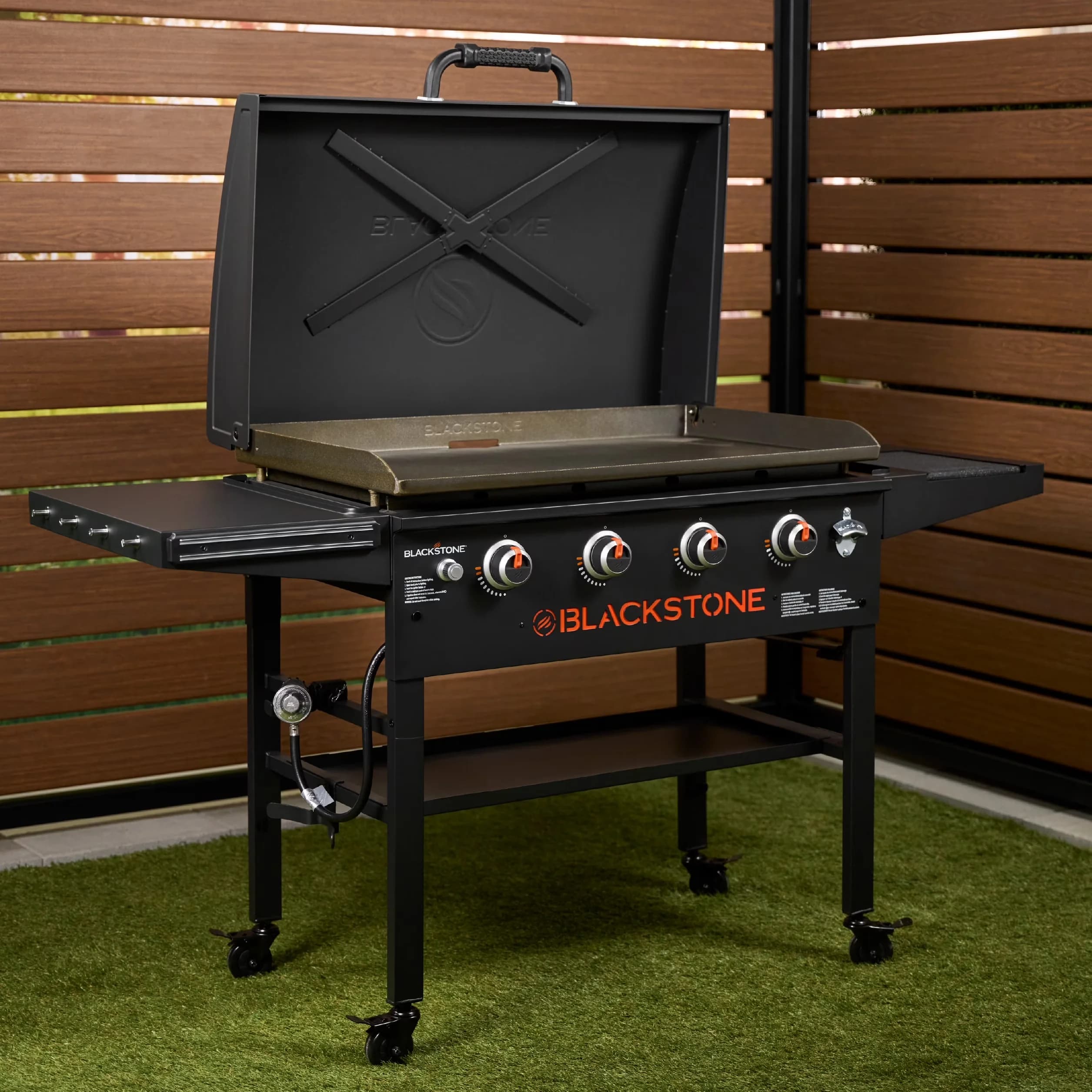 Gas Grill Versatile with Grease Pan, Tool Holder, 4-Burner 36" Propane Flat Top - Steel Model 6F9CC1