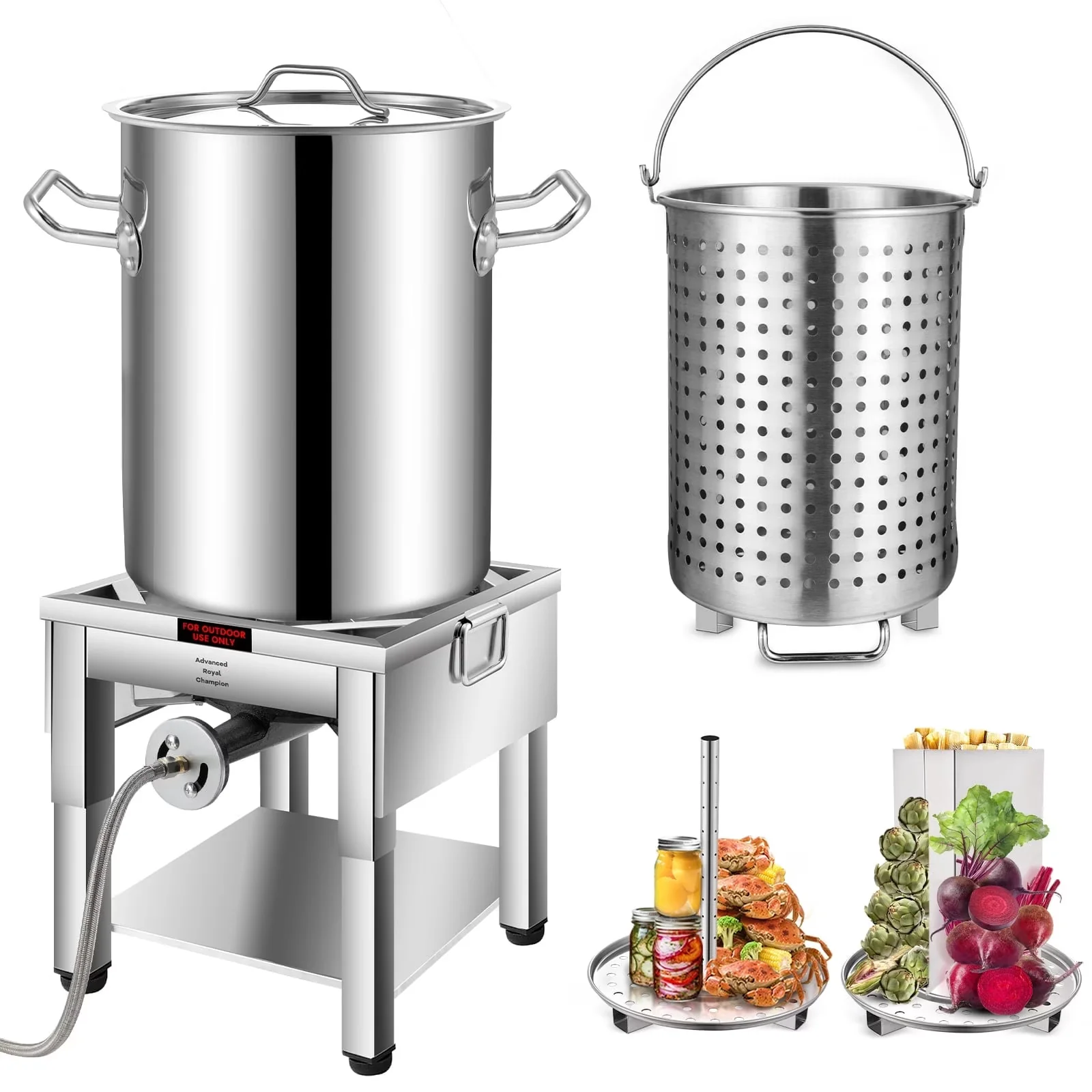 Versatile Outdoor Fryer with 200000 BTU - Silver Stainless Steel for Large Model 52DA85
