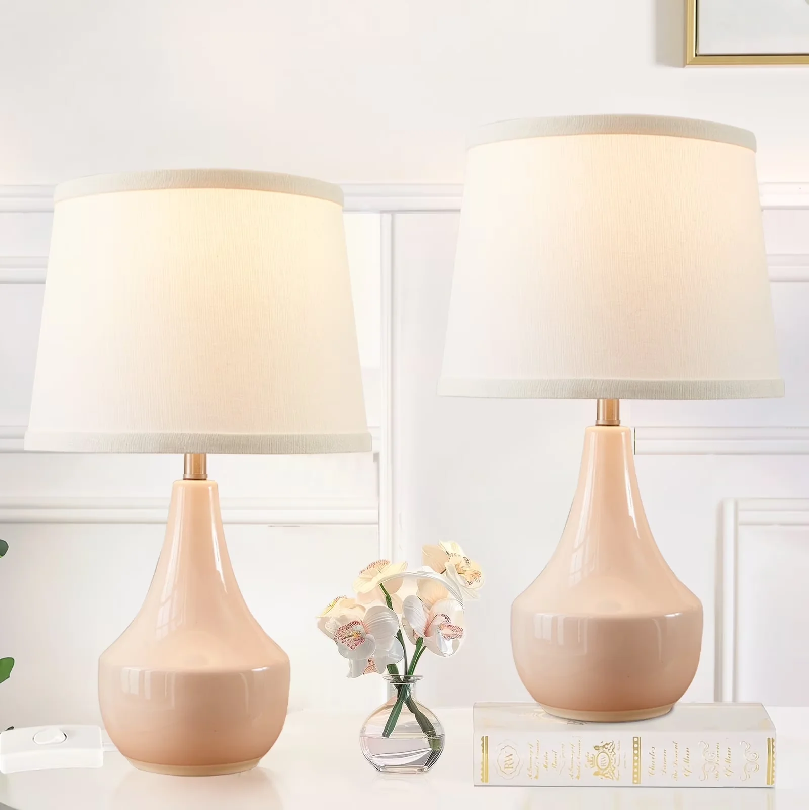 Essential Lamp with LED, Energy Efficient, Bedside Lamps - Ceramic Pink for Living Room, Bedroom Model F7CE75