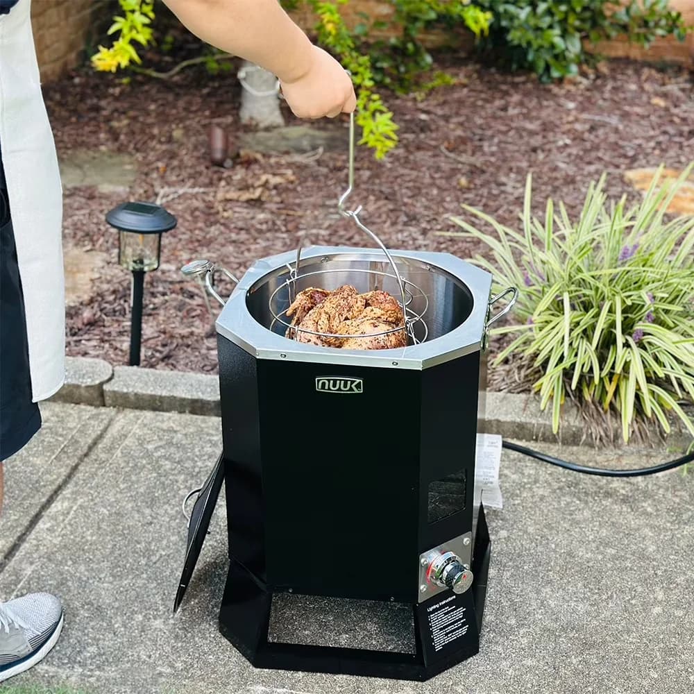 Modern Outdoor Fryer with 6000 BTU, 6000 BTU Cast Iron Burner, 30QT Oil Free Turkey - Aluminum Black for Outdoor Model A3CB14