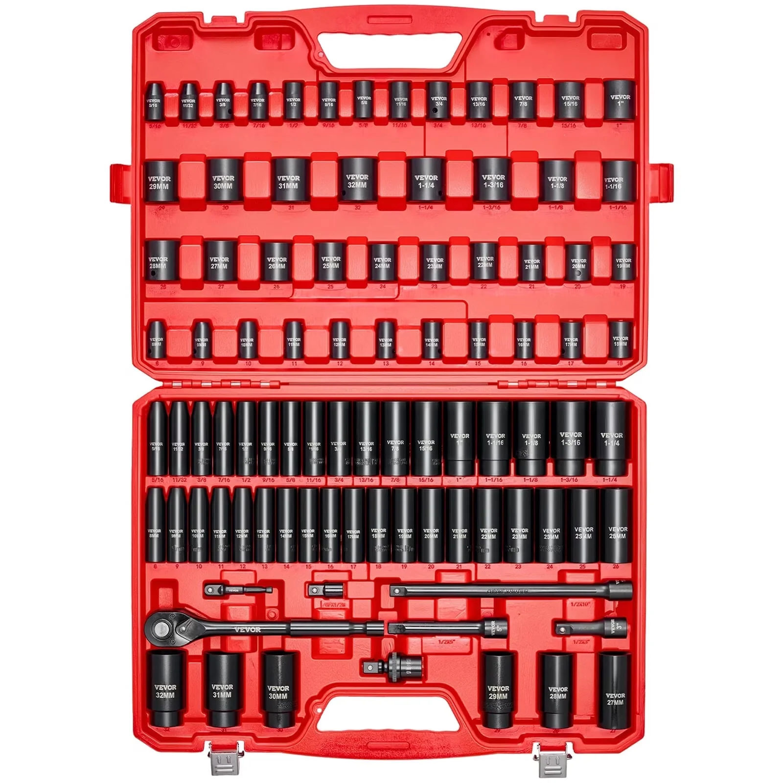 Classic Hand Tool Set with Compact, 1/2 in Drive Impact Socket, Cr-V Steel - Cr-V Red Model D103C7