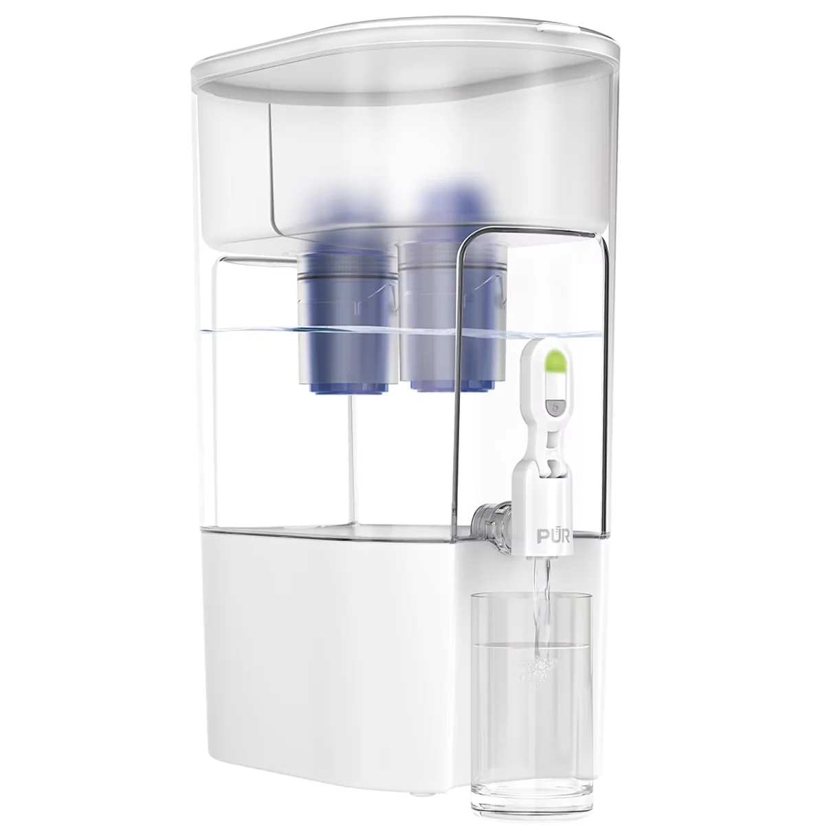 Versatile Water Filtration with W 12.5" x H 17" x L 7.7", 2 Filters, 44 Cup XL Dispenser System - Plastic Blue Model 24D636