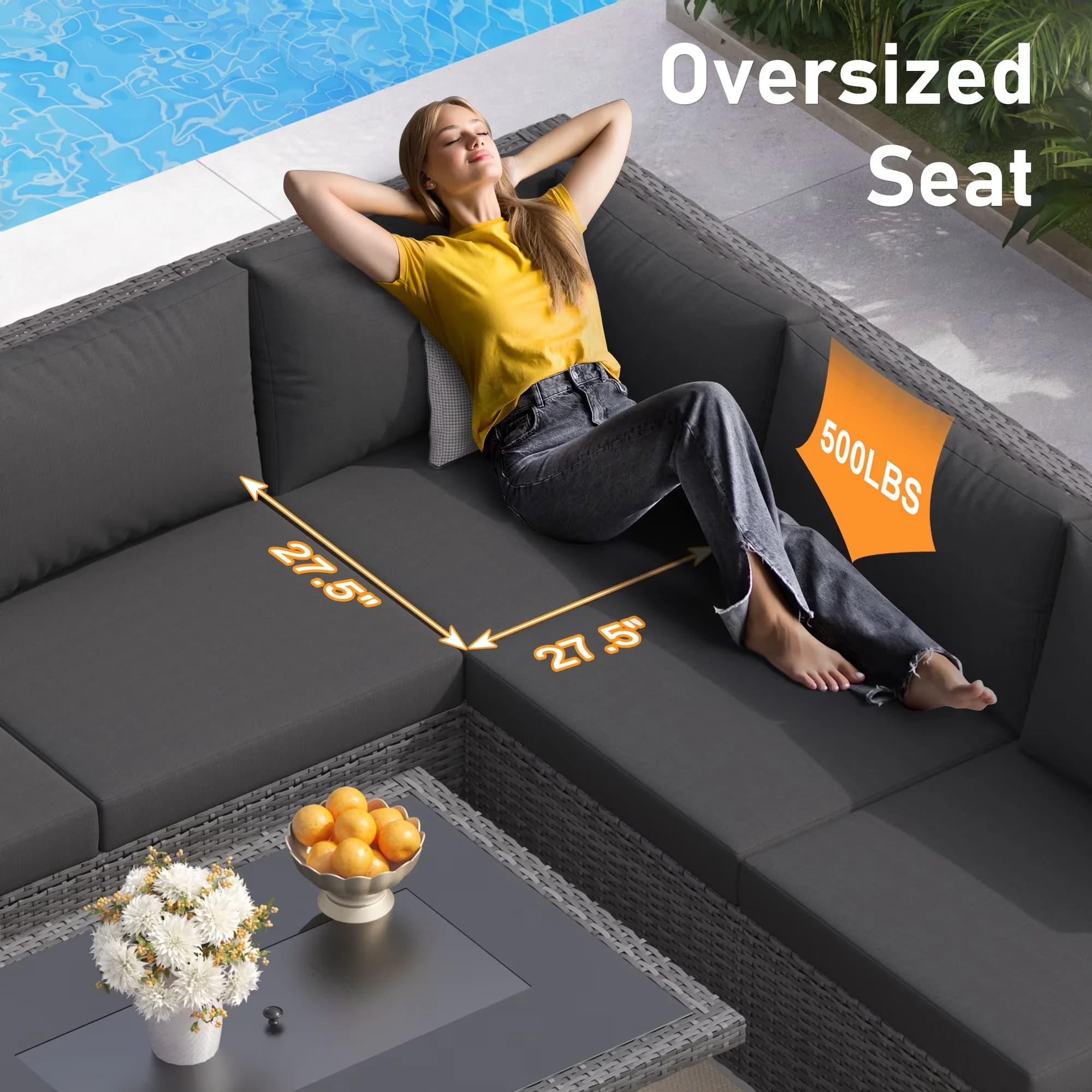Versatile Outdoor Sofas Sectional with 60000 BTU, Modern, Removable Seat Cushion - Gray Powder-Coated Alloy Steel Model 85DCAB