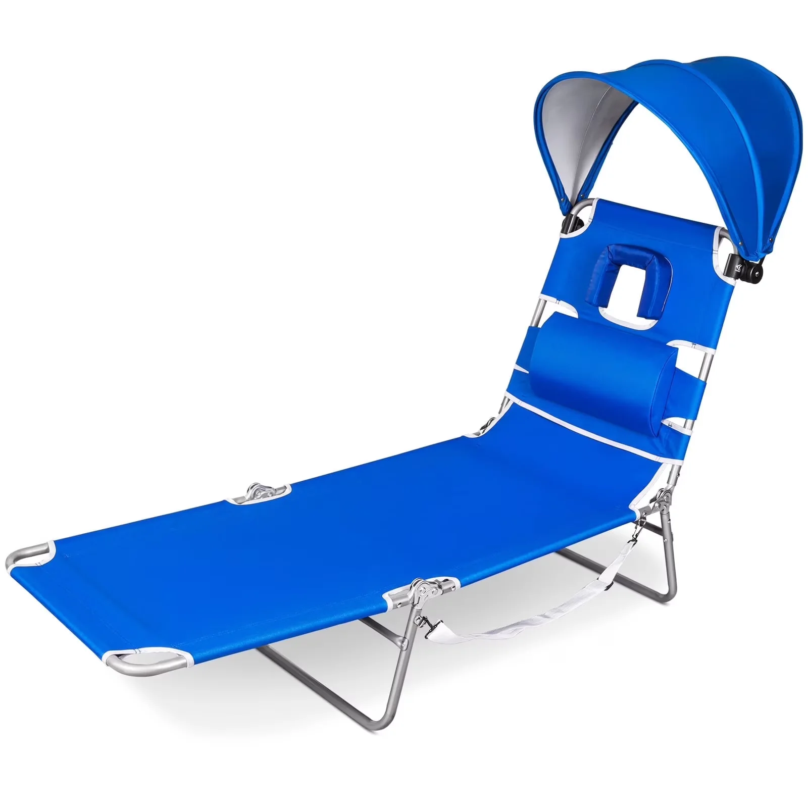Durable Beach Chair with Face Hole, Reclining, Folding Lounge - Metal Blue for Patio Model 48B25B