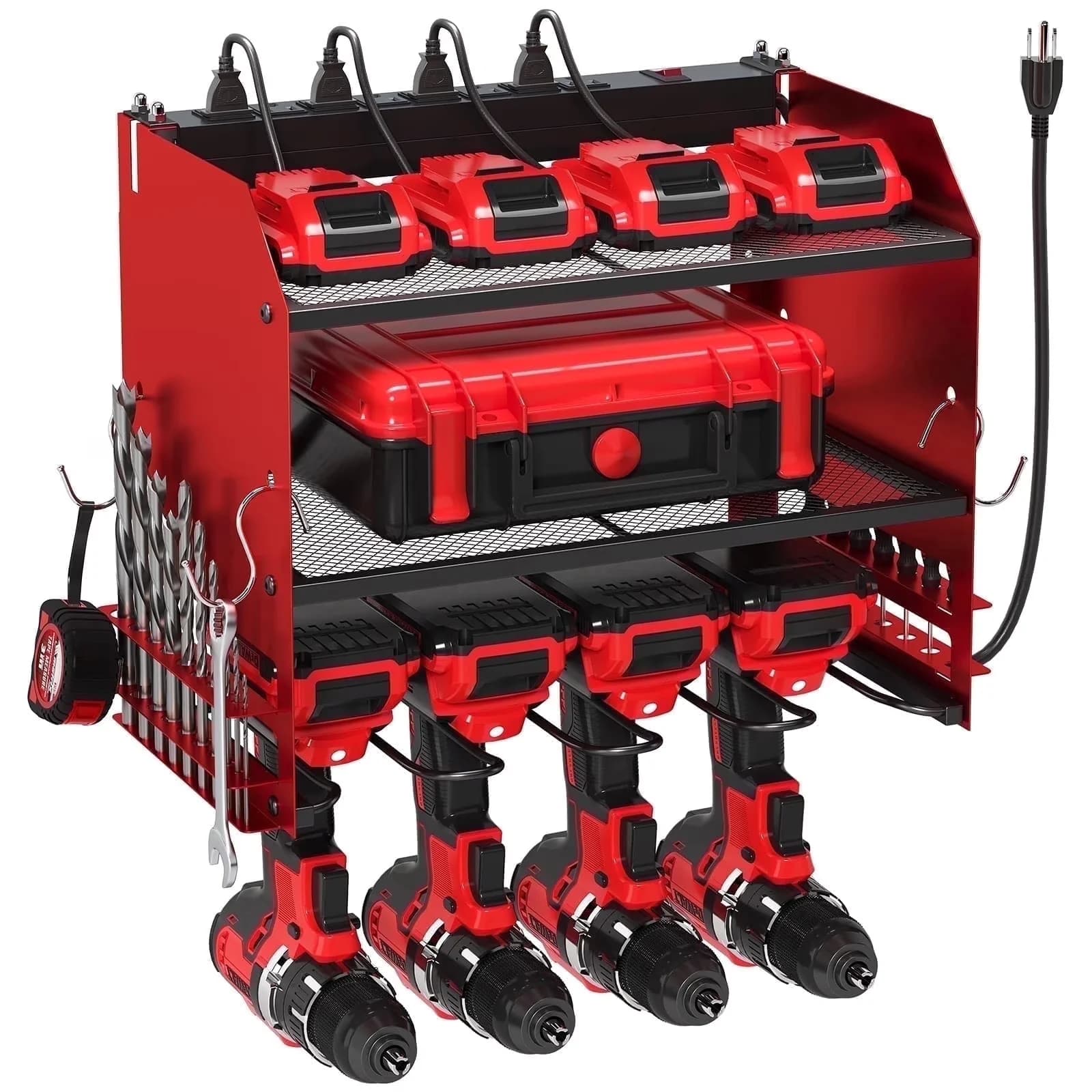 Efficient Garage Storage Supply with Storage, Charging Station - Metal Red Model FB6311