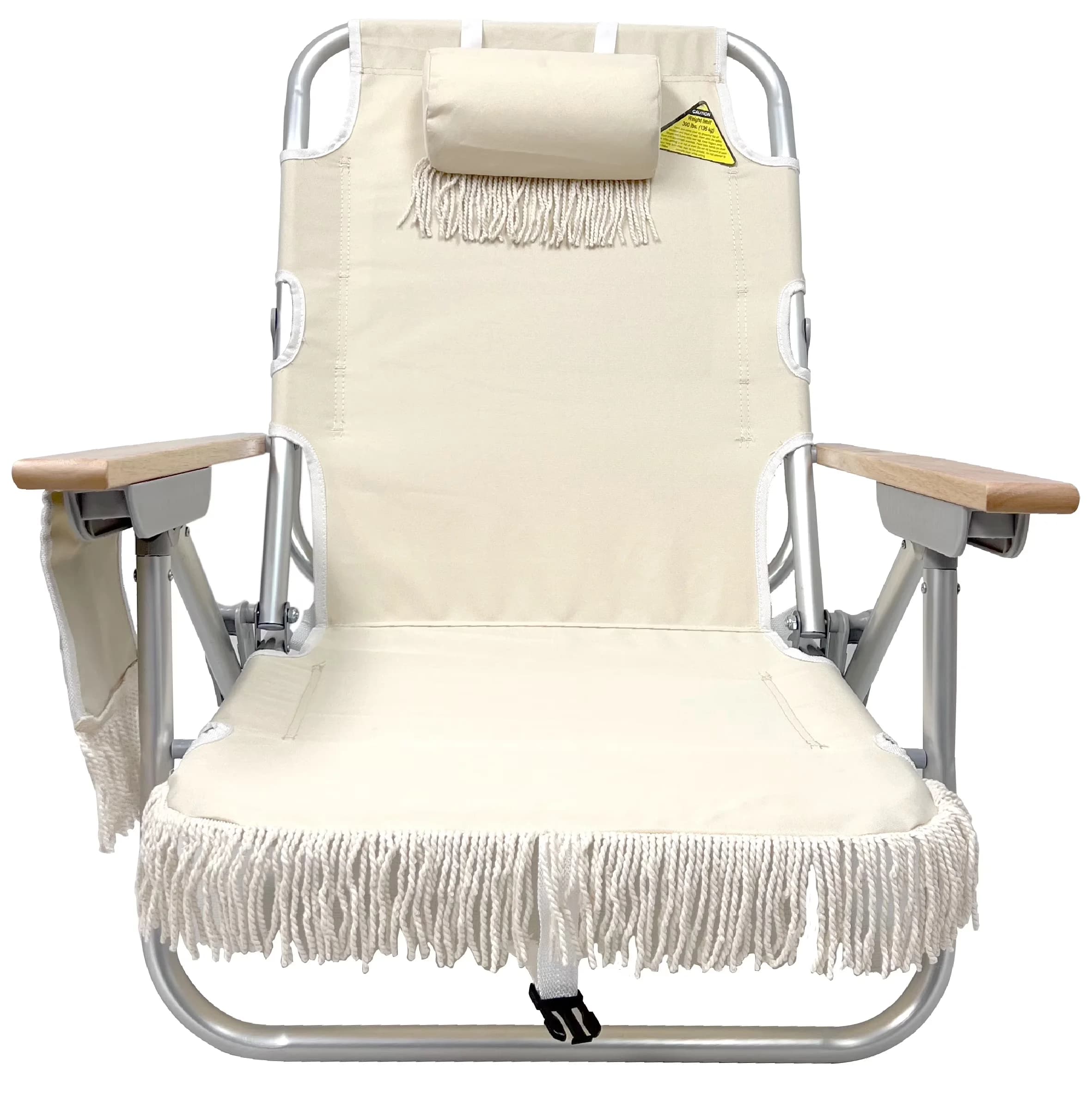 Versatile Beach Chair with Folding, 5 Positions and Cup Holder Pouch on Side, 1 Pack TAN - 1 Pack Model 9343CA