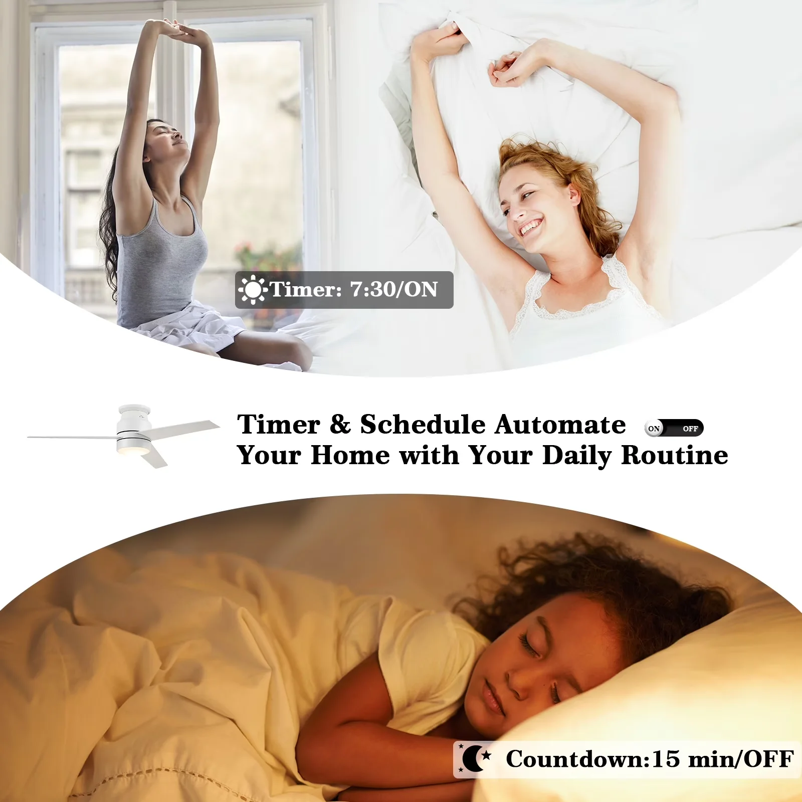 Ceiling Fan Classic with LED, Dimmable, Modern - Glass White Blades - Traditional Style Model 3ADA06