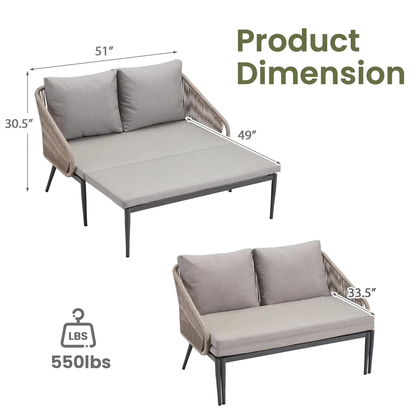 Sleek Patio Chair with Stain Resistant, Removable Headrest, Rust Resistant - Grey Model C6269D