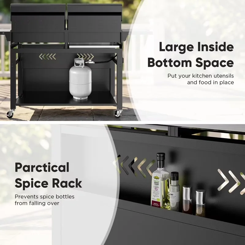 Stylish Flat Top Grill with Rust Resistant, Enclosed Cabinet, Grease Pan - Stainless Steel for Outdoor Model FB779C