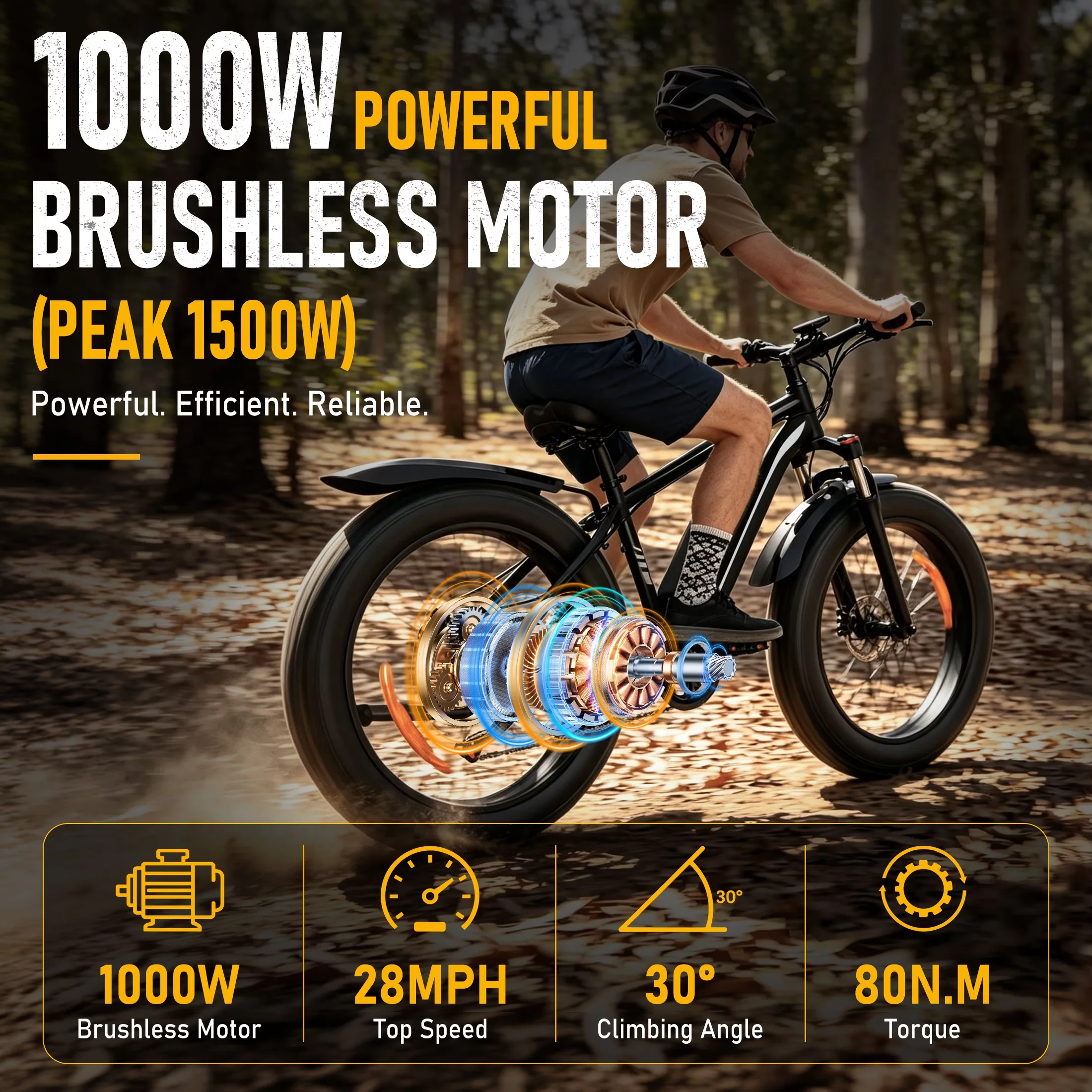 Sleek Electric Bike with Battery, 1500W, EB26 - Black - Professional Series Model D8022E
