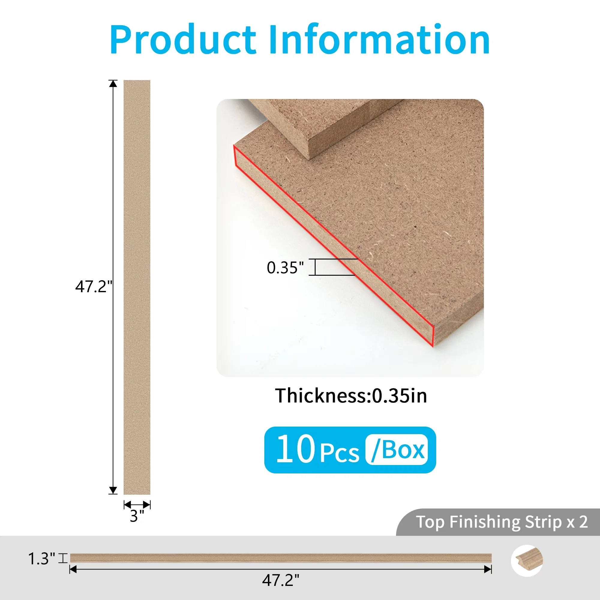Quality Wallpaper Wall Decals Wall Covering with Easy To Clean, Easy Install MDF Accent, Premade Wainscoting - Off-White 47.2" x 3" Model 23D654