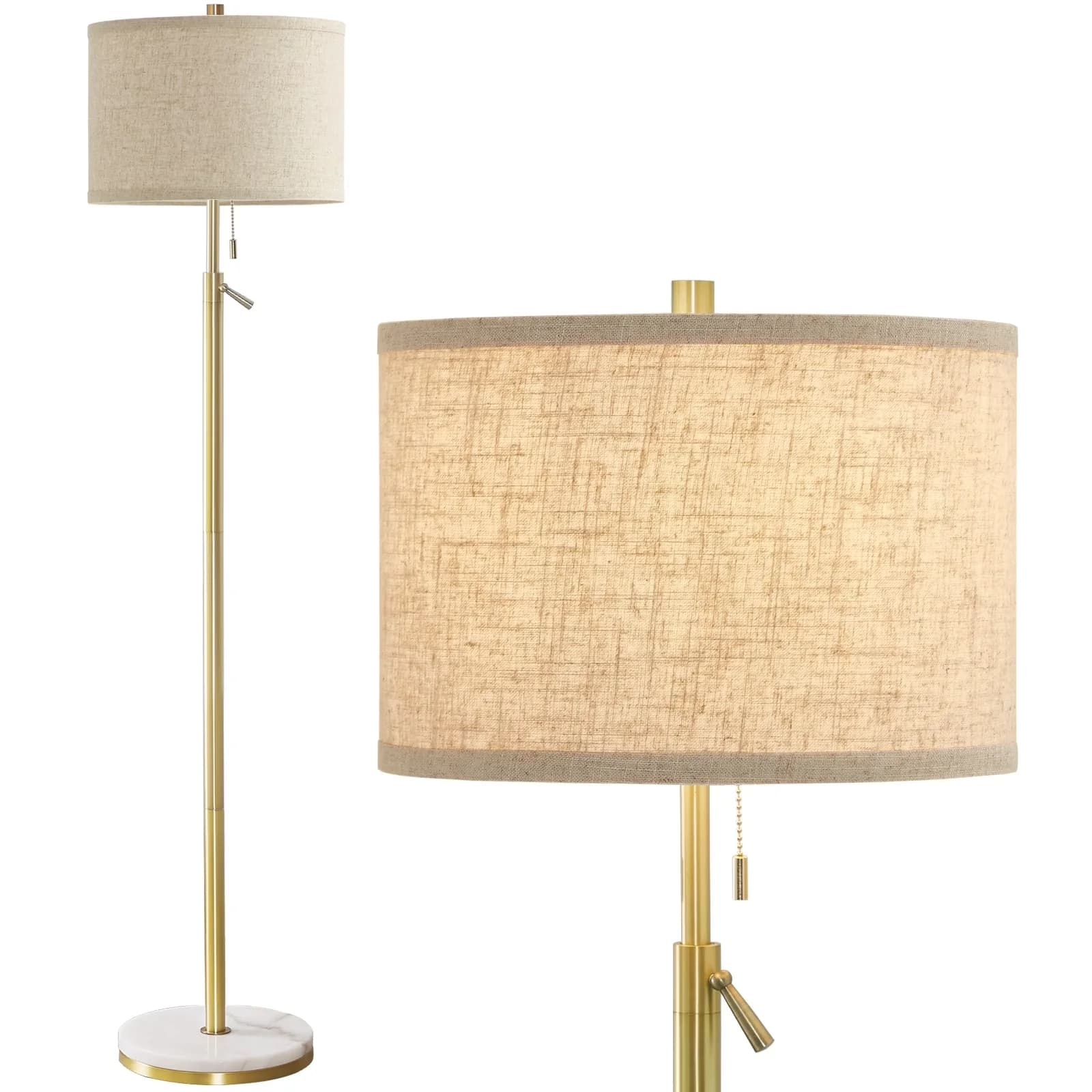 Compact Floor Lamp with LED, Adjustable Height, Modern - Gold Metal, Stone Model 09C64F