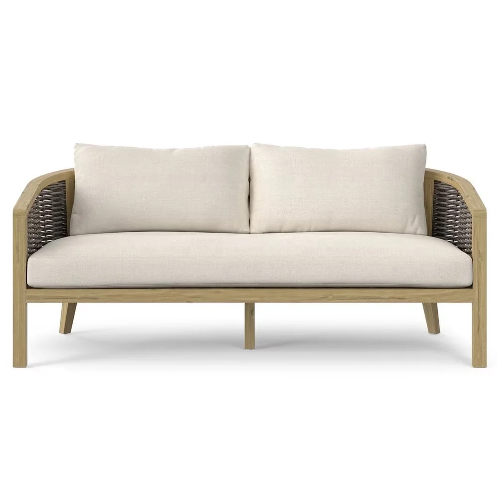 Stylish Outdoor Sofas Sectional with Weather-Resistant, Contemporary - Off-White Plastic Wicker, Acacia, Metal, Polyester Model 771D32
