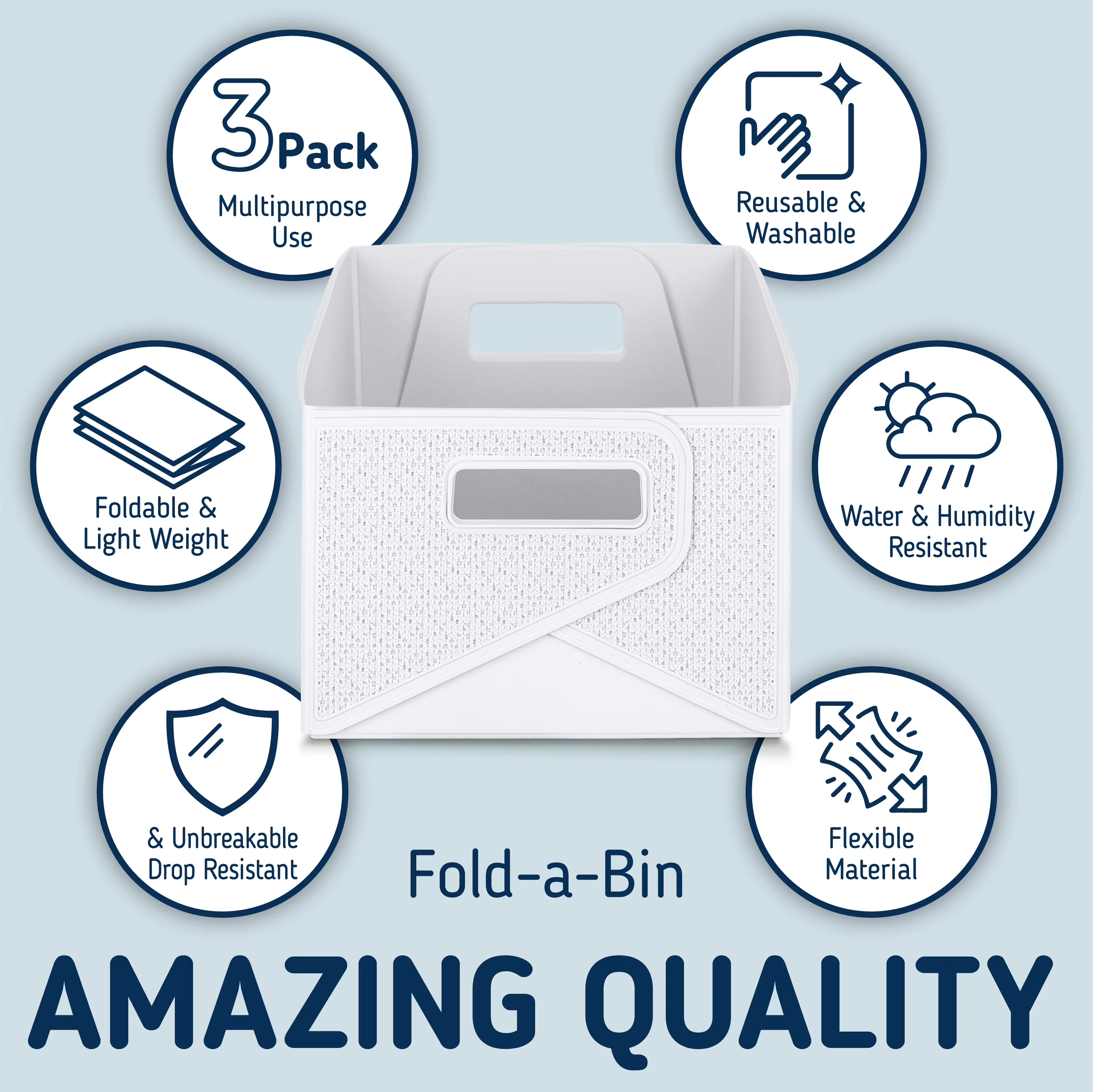 Quality Garage Storage Supply with Collapsible, Set of 3, White - White Plastic Model E478A6