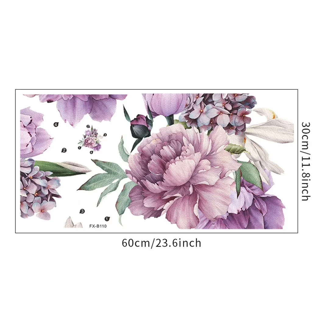 Wallpaper Wall Decals Wall Covering Professional with Peony flower painting wall sticker. - Pvc Purple Model 55BA44