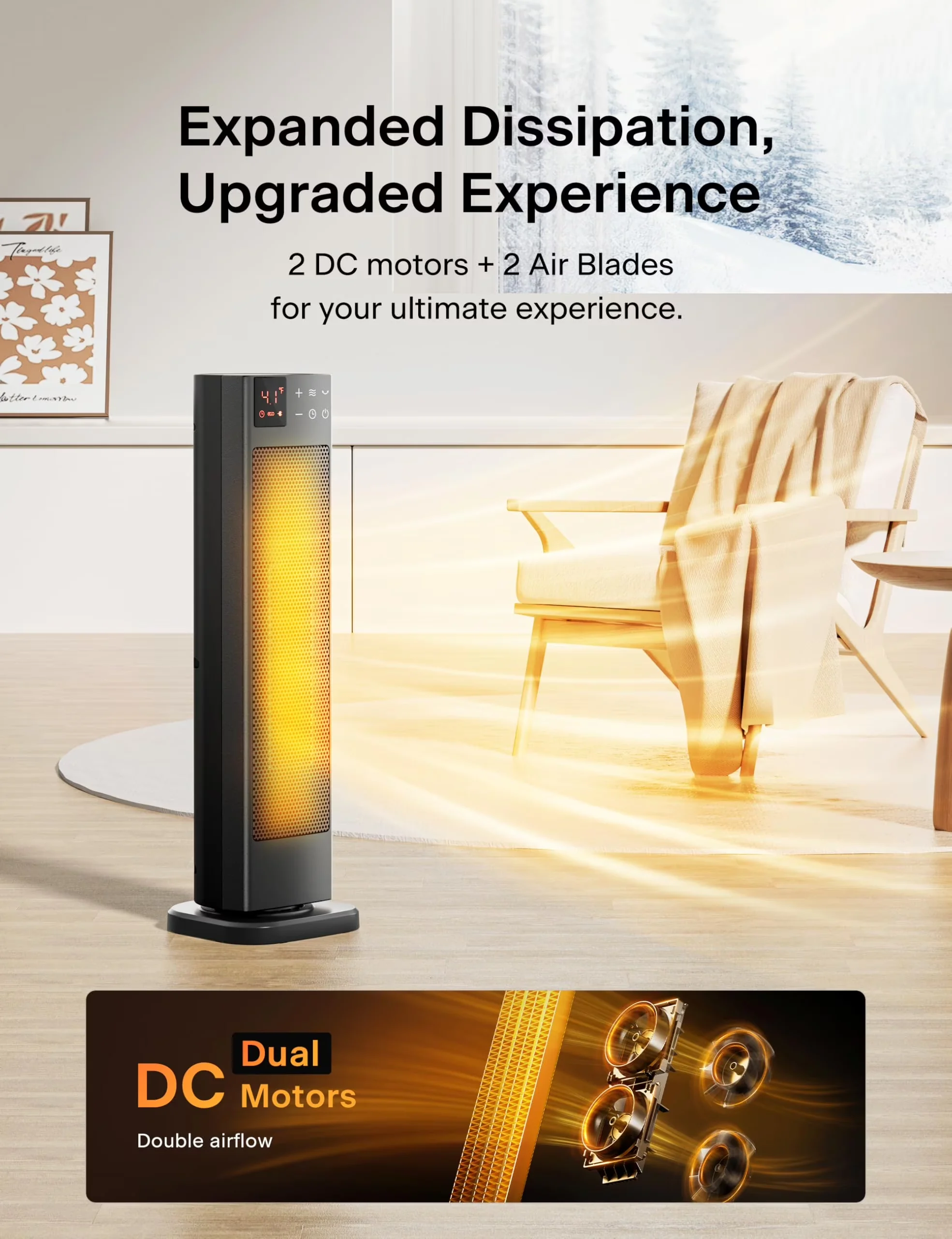 Quality Portable And Electric Space Heater with 1500W, Touchscreen, Temperature Controlled - Black Model D0427F