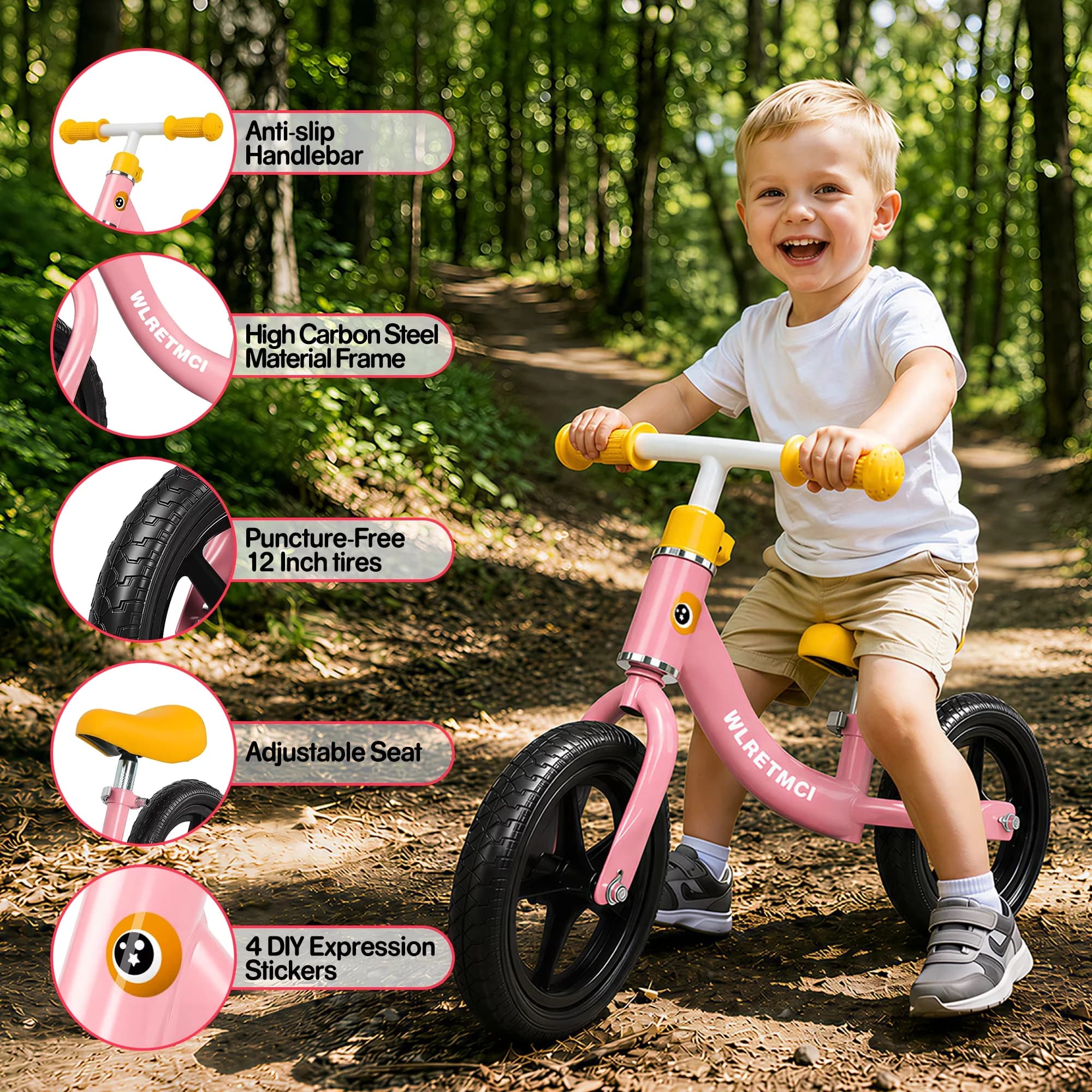 Kids Bike Efficient with Adjustable Seat, Toddler Balance, Training Balance - Pink Model 519283