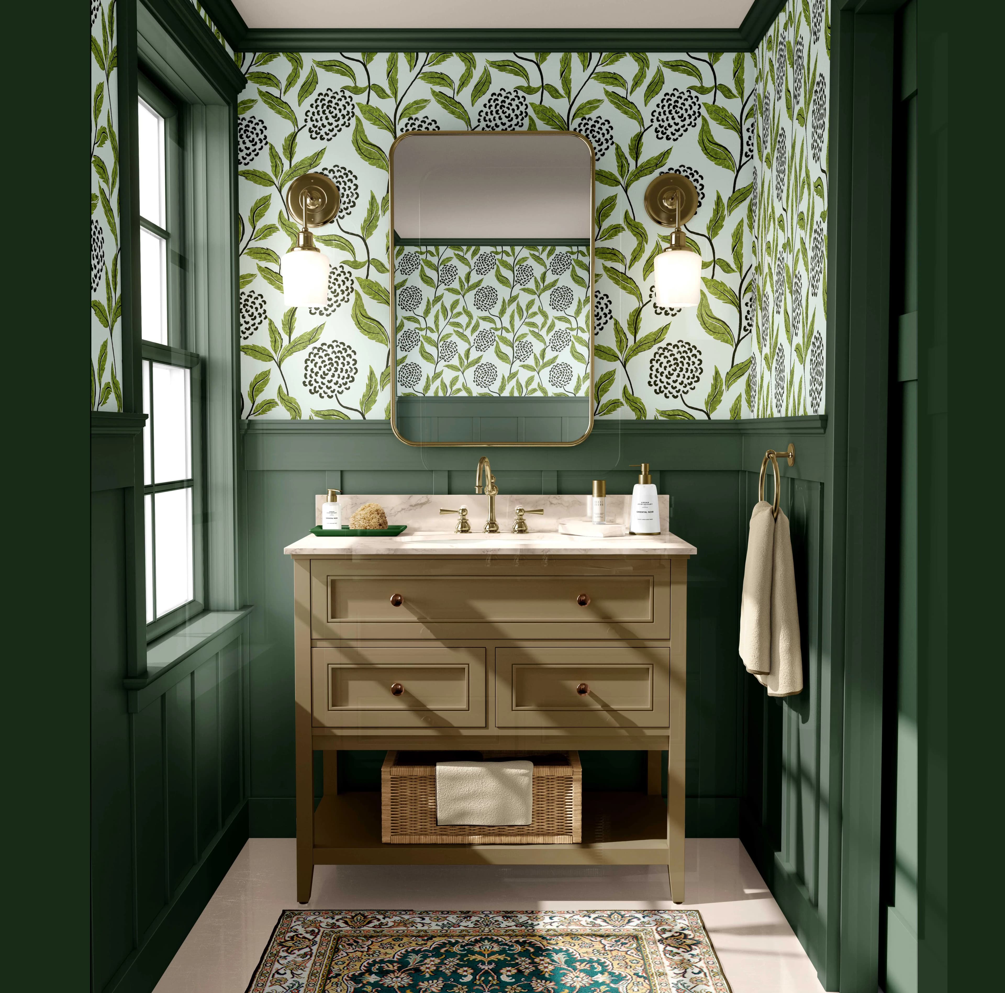 Stylish Wallpaper with Peel and Stick Wall Covering, Green Instant Wall Makeover Walls Mural - Green Vinyl for Bathroom Model B145E8