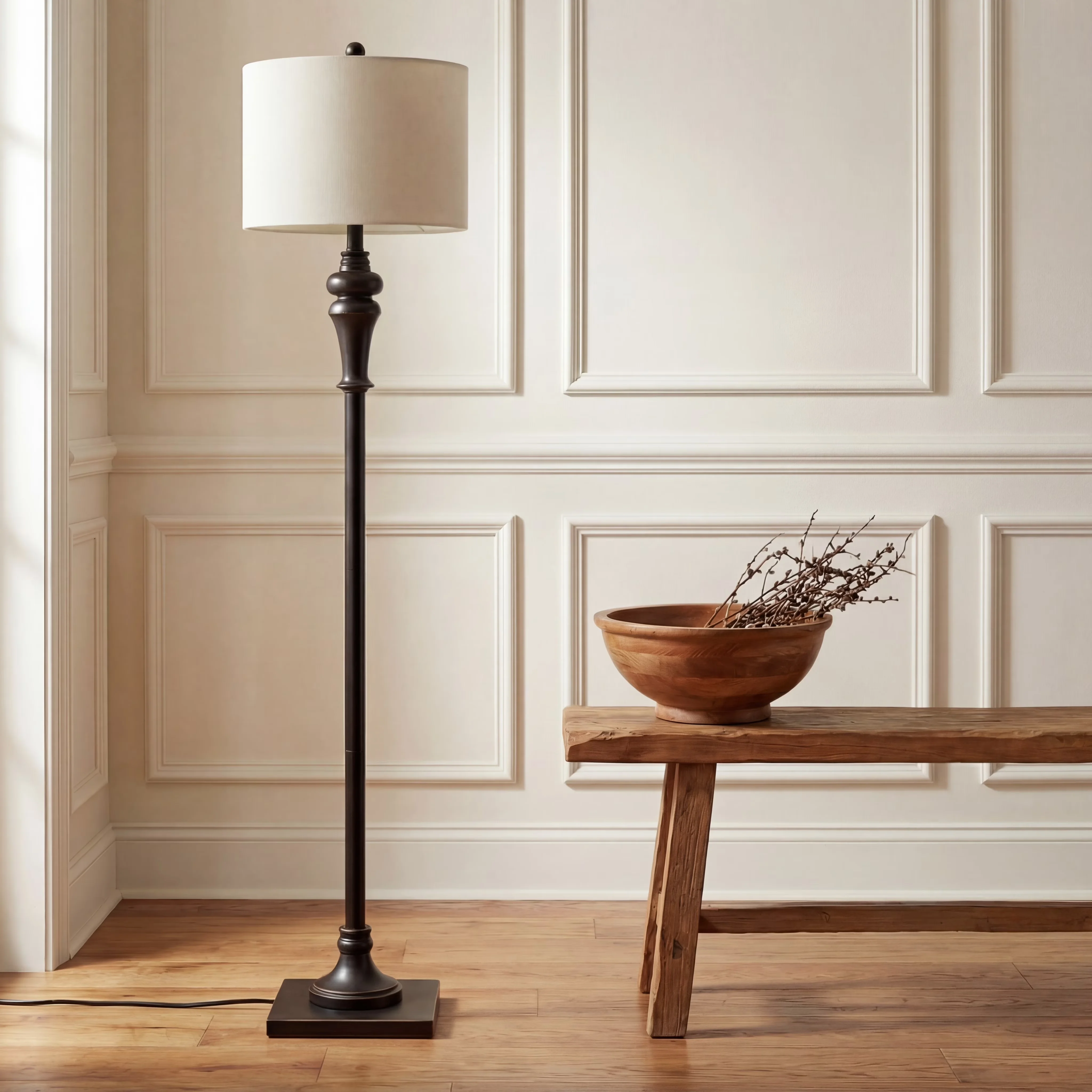 Versatile Floor Lamp with LED, Contemporary, Norla 61 in. H Rustic - Black Iron Model A13B04